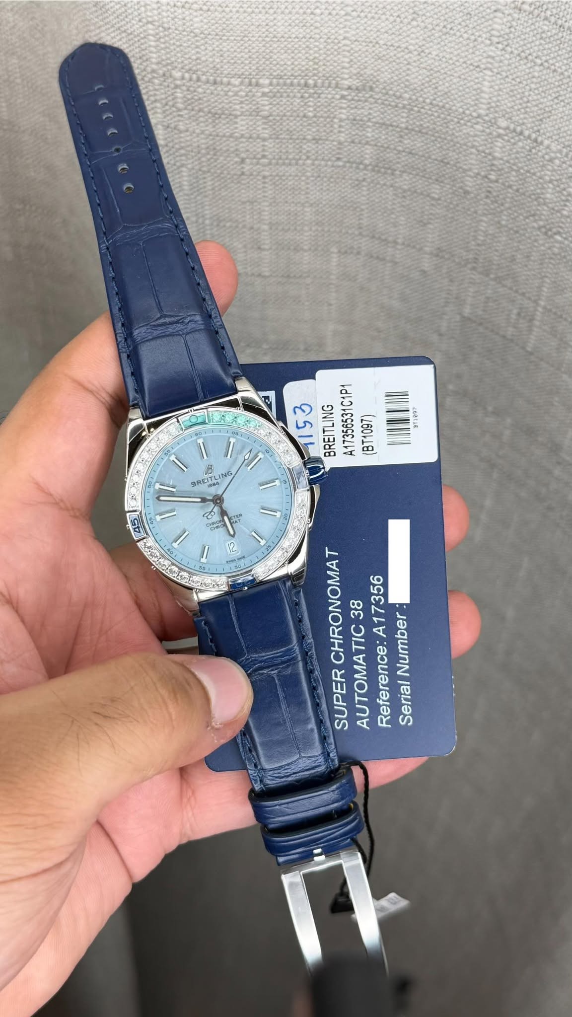 May be an image of digital watch and text that says 'INI IMIWAAN 1153 BREITLING C1P1 A17356531C1P1 (BT1097) nnЛ 8T1097 BREITL INC hc 2 OMAT CHRONOMAT AUTOMATIC TIC Reference: 38…