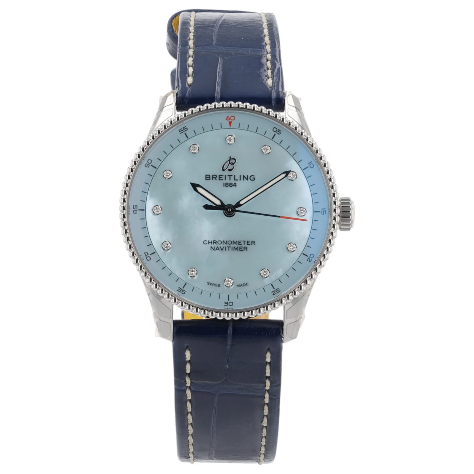 May be an image of wrist watch and text that says 'SS S G O5 a 50 ® BREITLING BREITL E 45 ® ® 9 01 CHRONOMETER NAVITIMER NAVITI 0 oz'