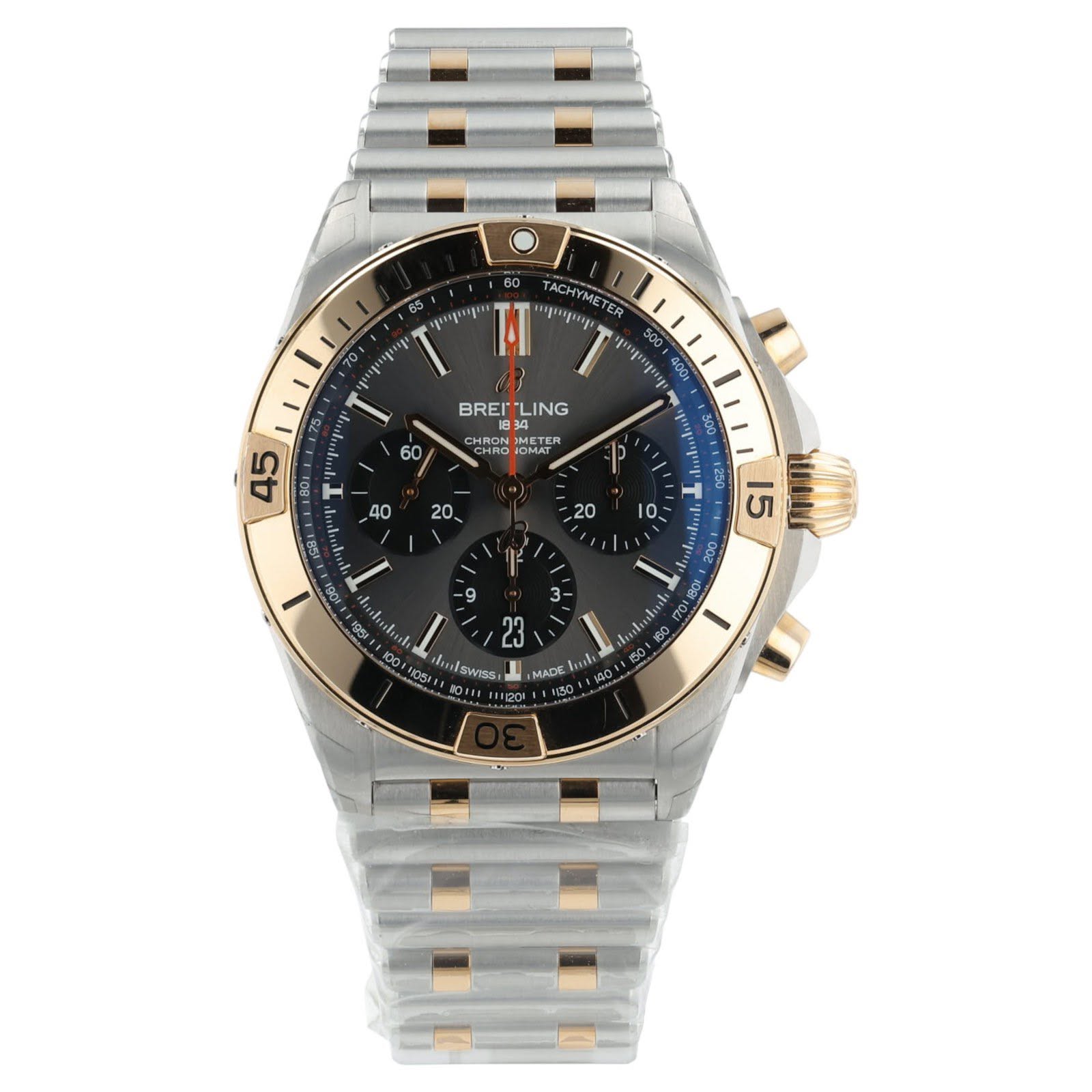 May be an image of wrist watch and text that says '55 Kpapp TACHYMETER 400% BREI BREILING "LING bl CHRON HRON IMUER METER 60 a 45 T p - oe 1001 FOSE #HOSESE NOTER 120 lswiss MADE…