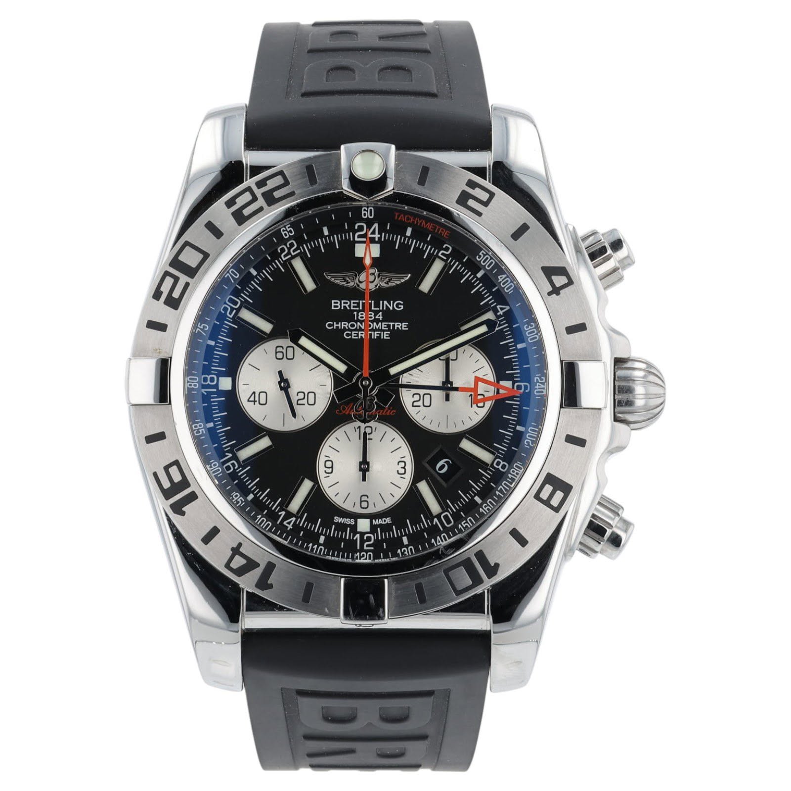 May be an image of wrist watch and text that says ' BREITLING LING CHRON CHa18 1834- METRE CER OFIE 60 BUA 등 240 - ١ 12' on SWES MADE 200, 8 O 180 10 Ao 日 '12' 130'