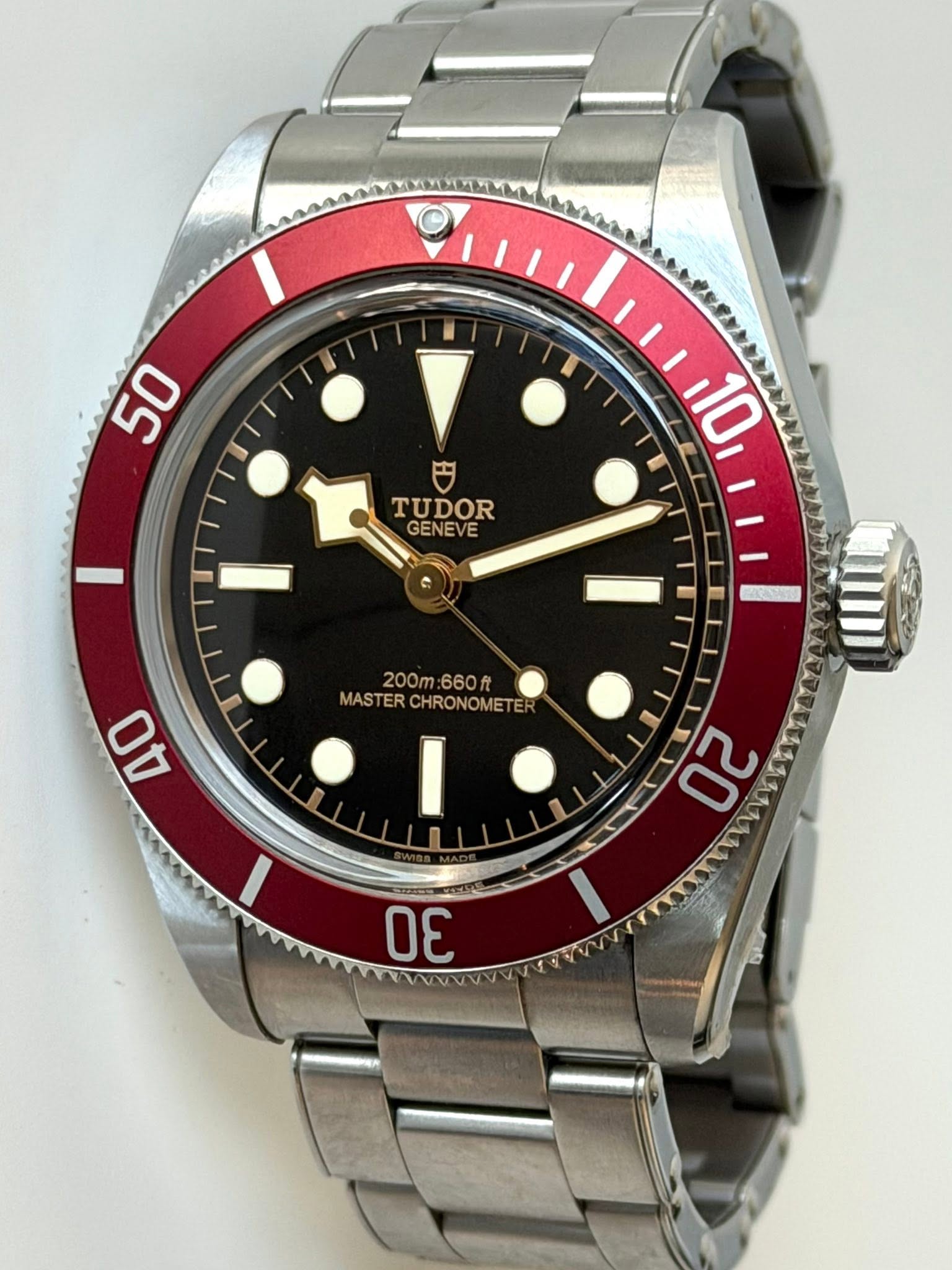 May be an image of wrist watch and text that says '50 TUDOR GENEVE 10 200m:660ft 660分 200m: MASTER MASTERCHRONOMETE CHRONOMETE I AO 0 20 30'