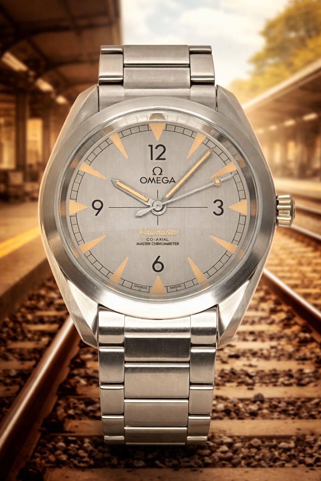 May be an image of wrist watch and text that says 'IIN LIII 12 ITI ח/ OMEGA ID 3 E Paumaster CO-AXIA CO- -AXIAL MASTER MASTERCHROCAMETER CHROOMMIETER I 9 IN I IICE ITT 6'