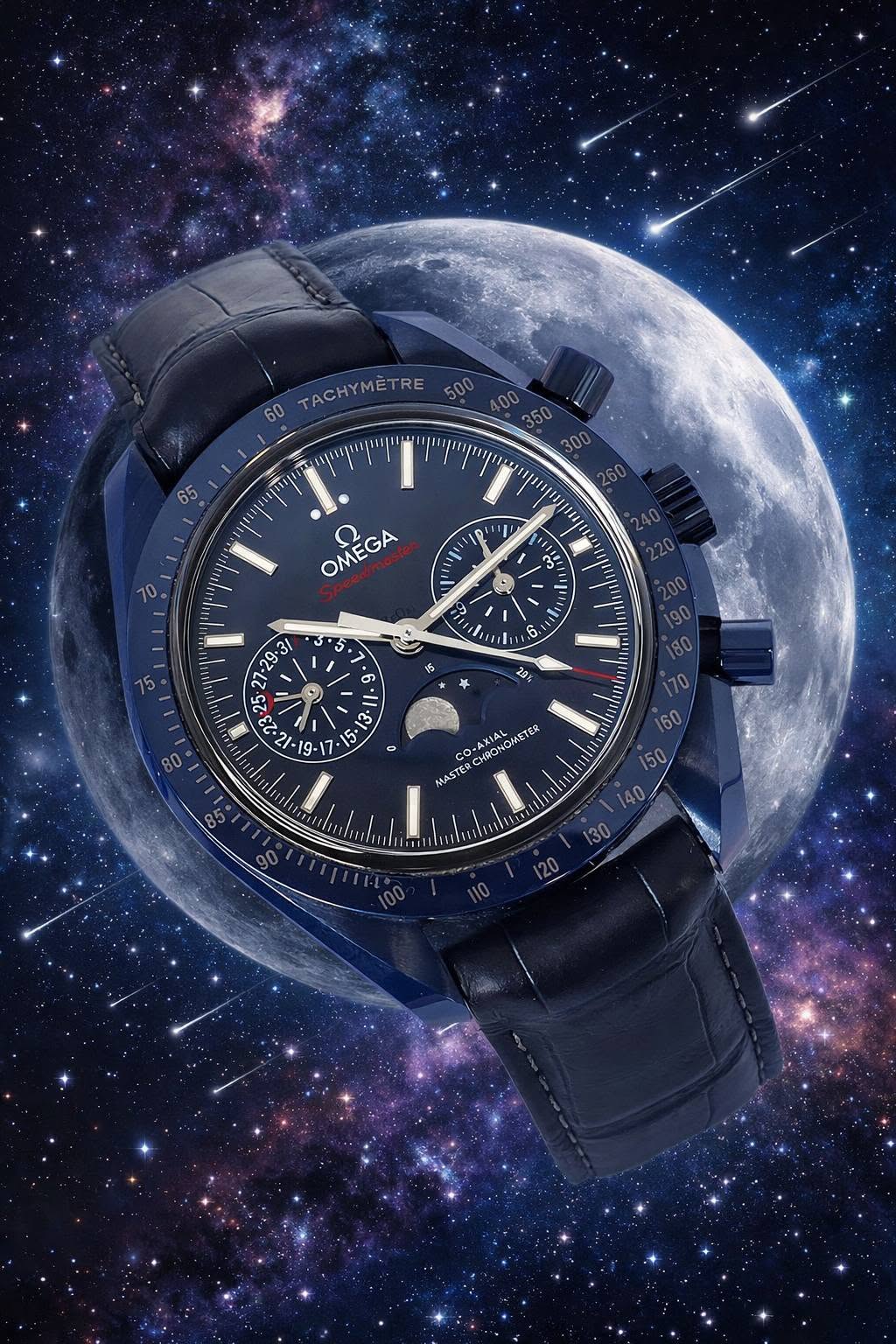 May be an image of wrist watch and text that says '60 TACHYMETRE 500 n 300 OMEGA 手1意! שיויון , :6 5 i / .٠٤ 2 /-1 - ن S 20% o O-AXIAL O-AATAL CHDONNIST MASTE'