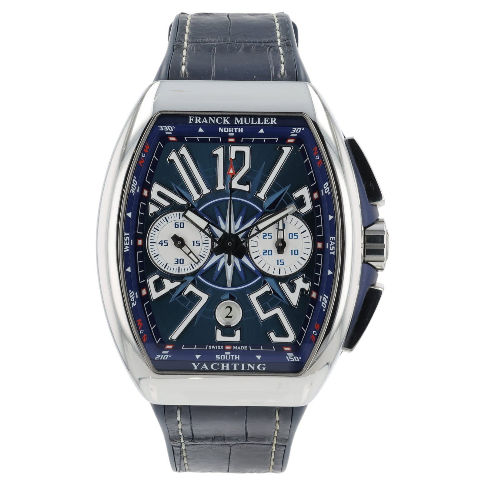May be an image of wrist watch and text that says 'FRANCK FRANCKMULLER MULLER ER 330 NORTH / WEST - EAS EAST silu 240 90 V 7e5 JJSWISS MADE ° SOUTH 150 YACHTING'