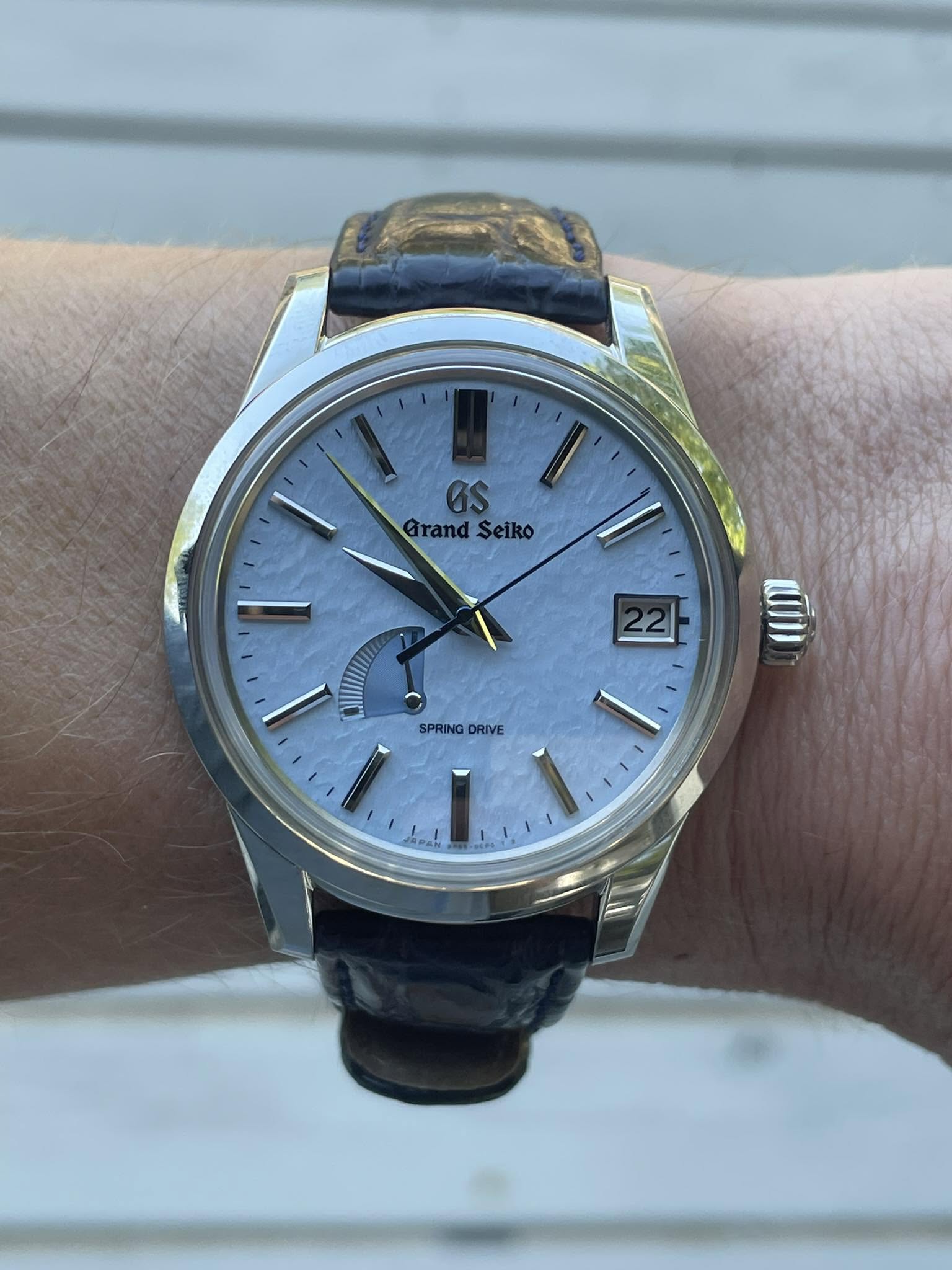 May be an image of wrist watch and text that says 'OS Grand GrandSeiko Seiko 22 22 เกิา SPRINGDRIVE NG DRIVE SPRING'