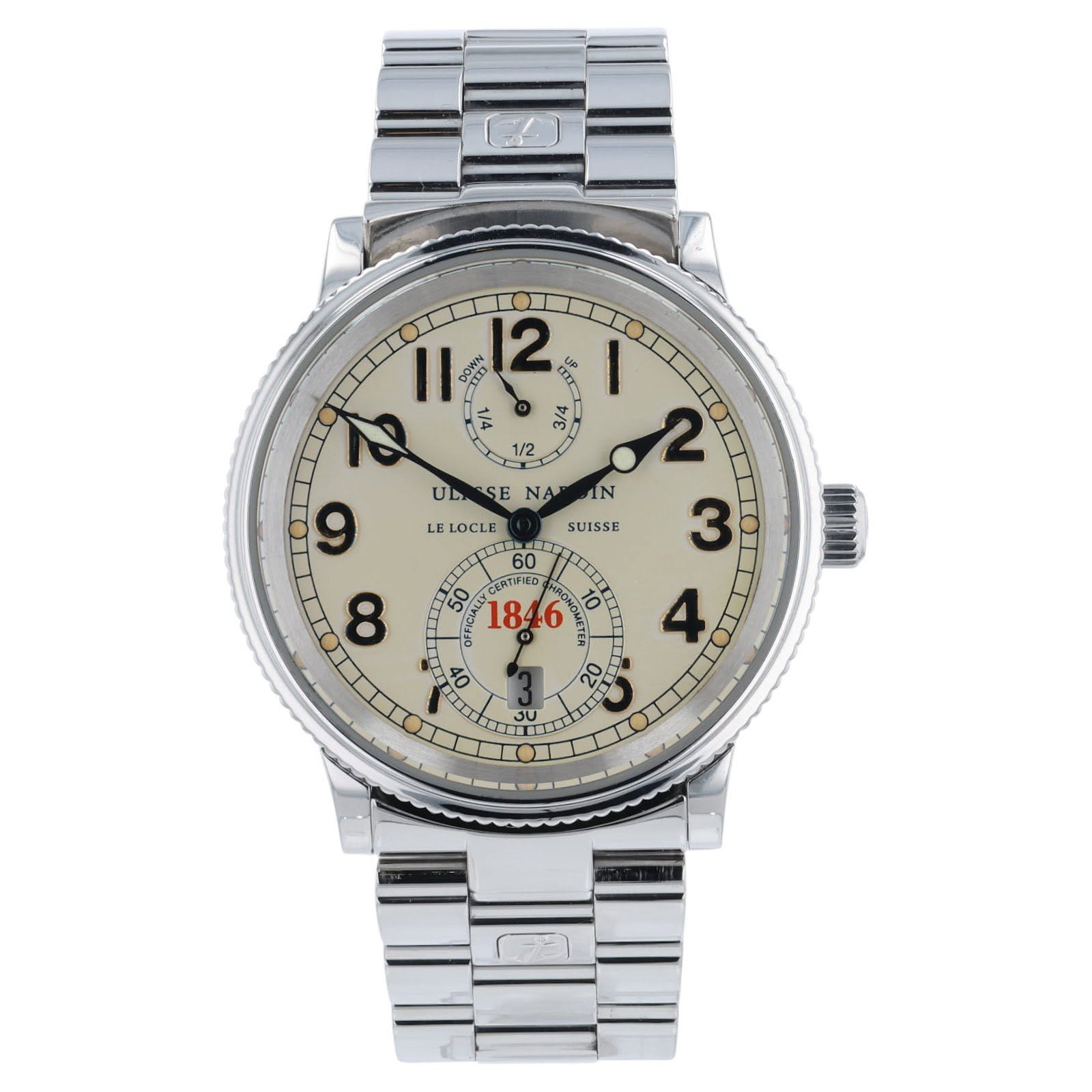 May be an image of wrist watch and text that says 'I/ DONE 2 απη 마 31ሳ 1/2 UL ULSSE SE NA LELOCLE OCLE LE SUISSE 9 2 IN 3 60 รดานแอ 18 6 Y0 10 8 O0 4 20 07 O 20 JU'