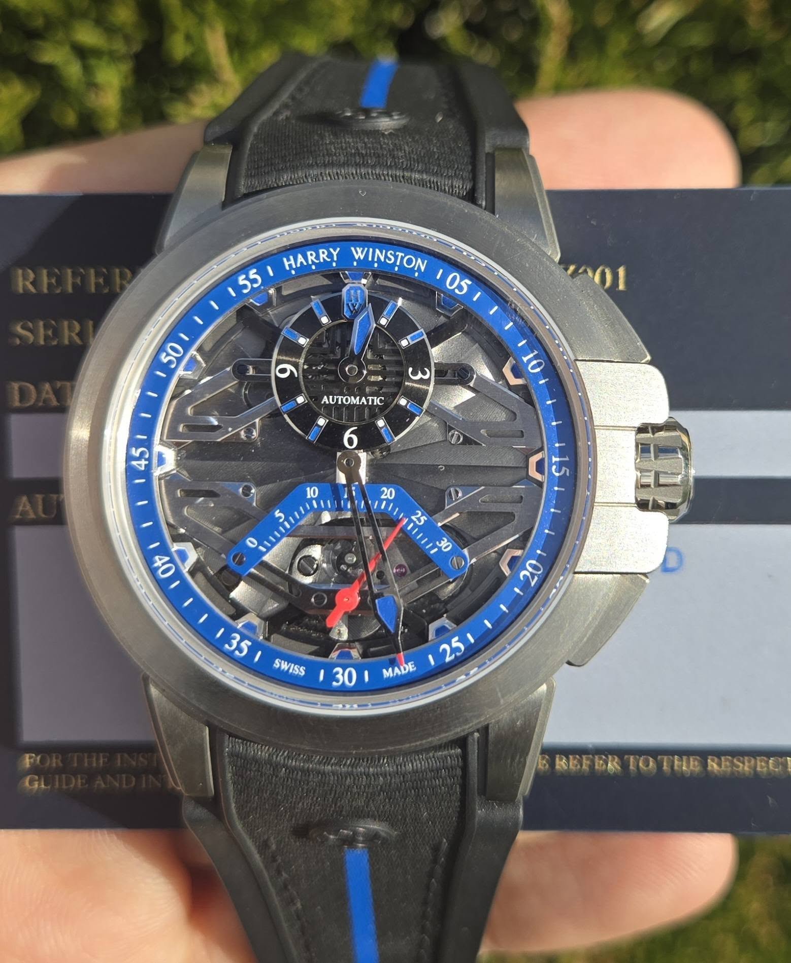 May be an image of digital watch and text that says 'HARRY WINSȚON 55 05 50 LA ى I 10 45 00 D 10 M M o0 20 油 A 35 35 SWISS 25 30 MADE REFER REFERTOTHERESPEC ro THLE RESPEC'