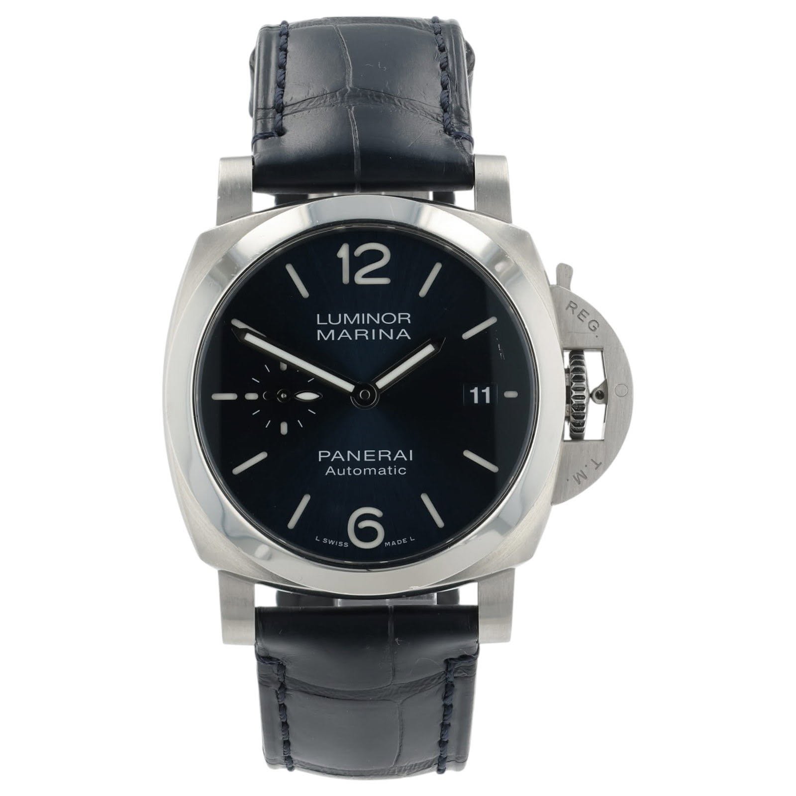 May be an image of wrist watch and text that says '١ 12 LUMINOR MARINA REG 11- 11 PANERAI Automatic W 6'