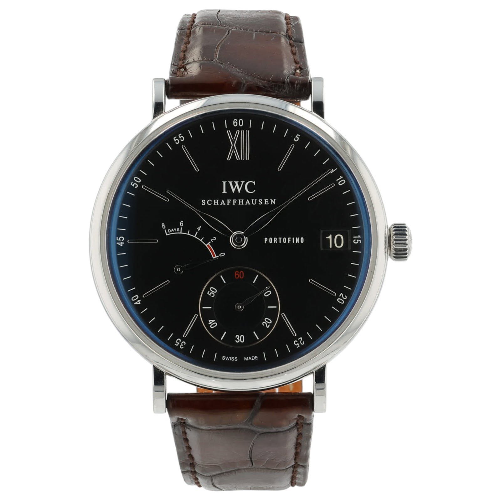 May be an image of wrist watch and text that says '55 60 XII 50 0 S4 IWC SCHAFFHAUSEN SCHAFF خاکت O LEAYSI PORT PORTOFINO 10 5 40 ပိ0 o C 20 동 20 30 φε SWISS 5 25 MADE'