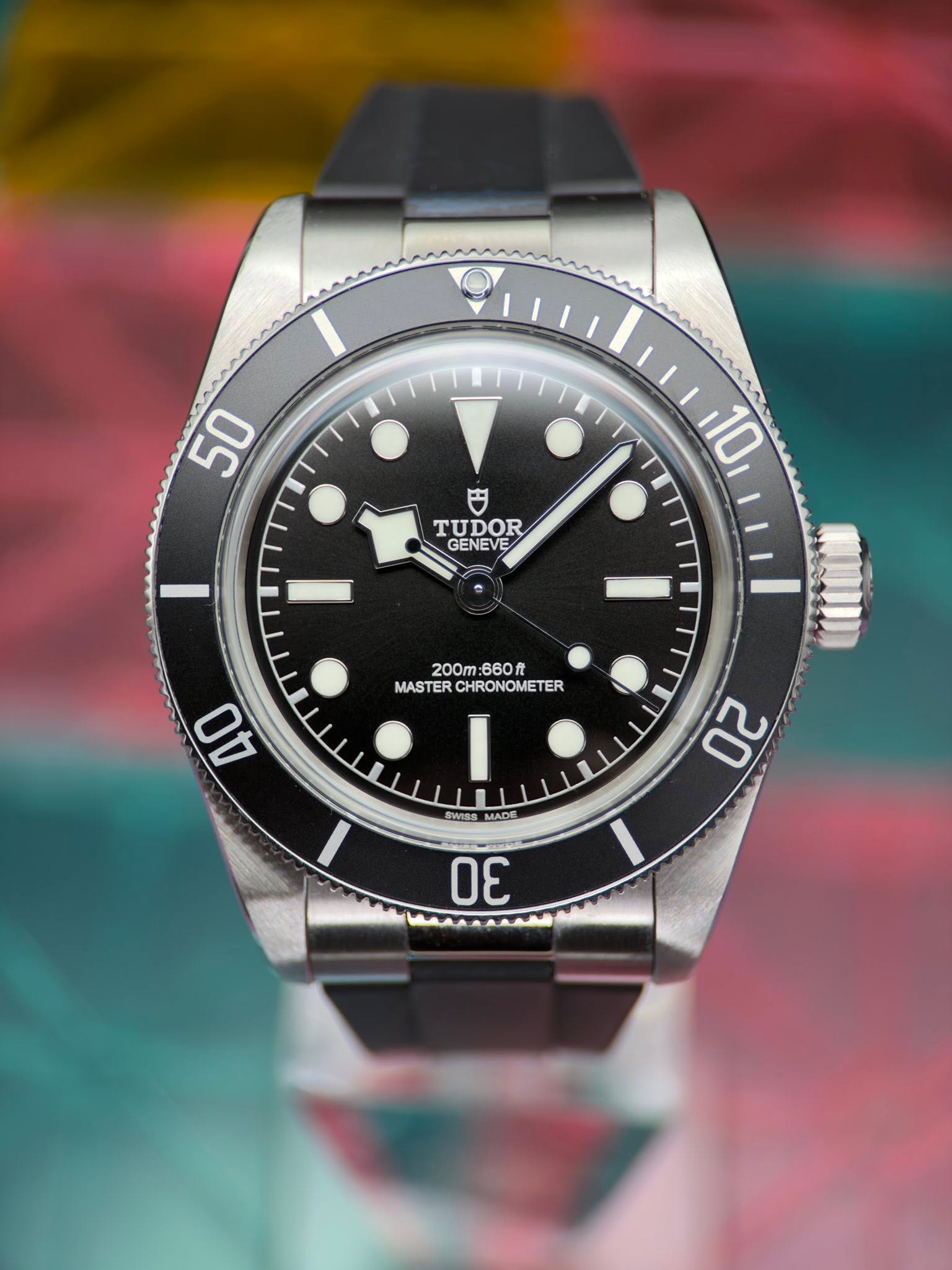 May be an image of wrist watch and text that says '50 TUDOR GENEVE 10 200m: MASTERCHRONOMETER 200m:660 660f MASTER CHRONOMETER 40 20 Sのss WSS MADE O 30'