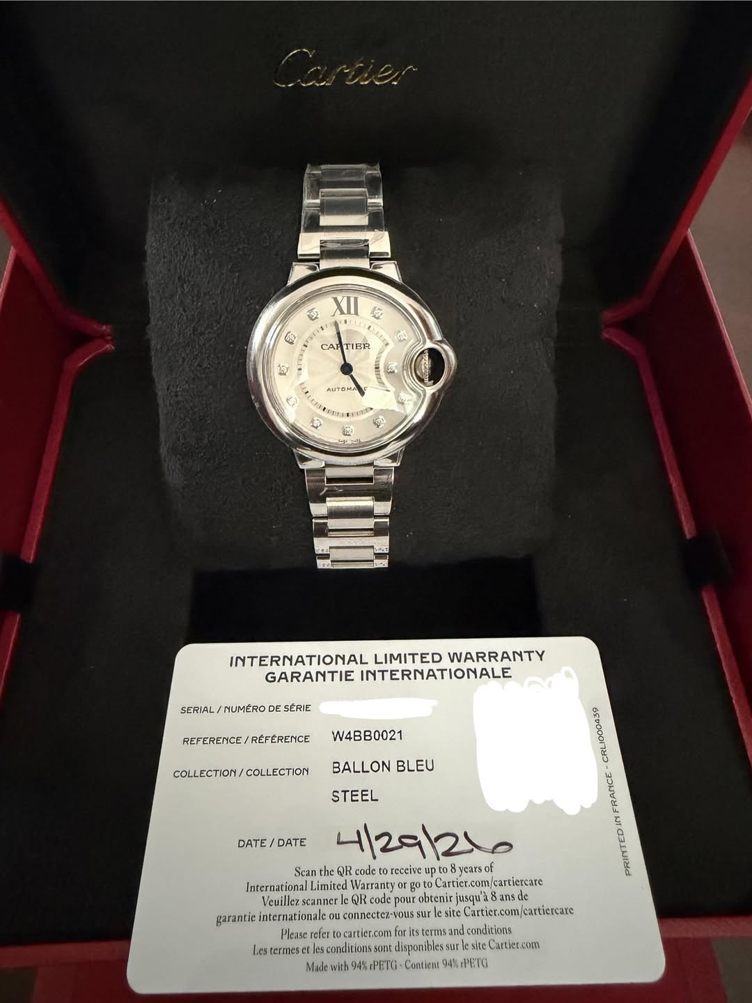 May be an image of wrist watch and text that says 'XIII を รรู CAR CARTIER TIBR t ر ลอห PROFIRERD ቀን พั้น 茶 INTERNATIONAL LIMITED WARRANTY GARANTIE INTERNATIONALE…