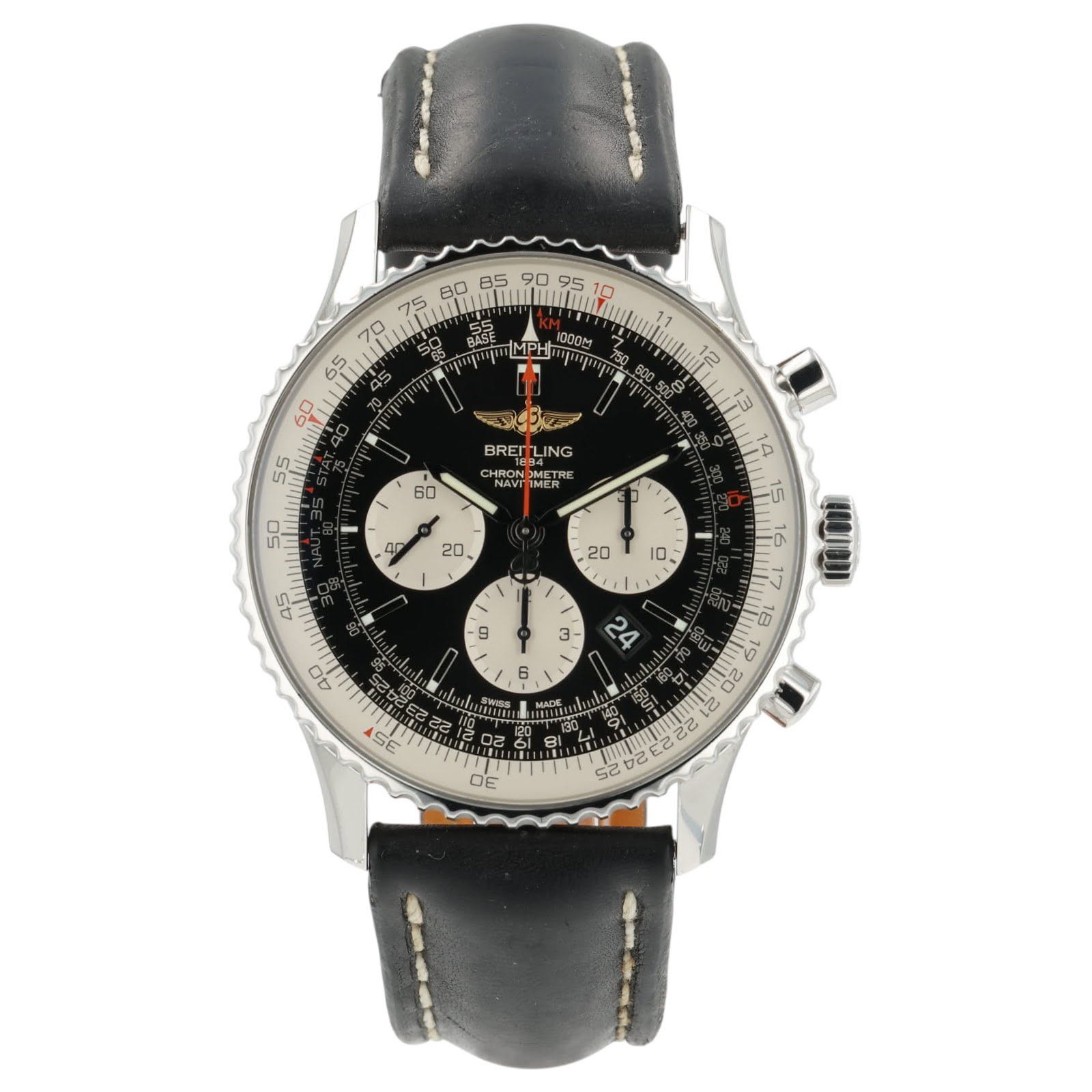 May be an image of wrist watch and text that says ' MPbl ថោចចាង 55 BRETLING BRETL LING CHRON METR TRE AM 40J01 3 40 日 N'