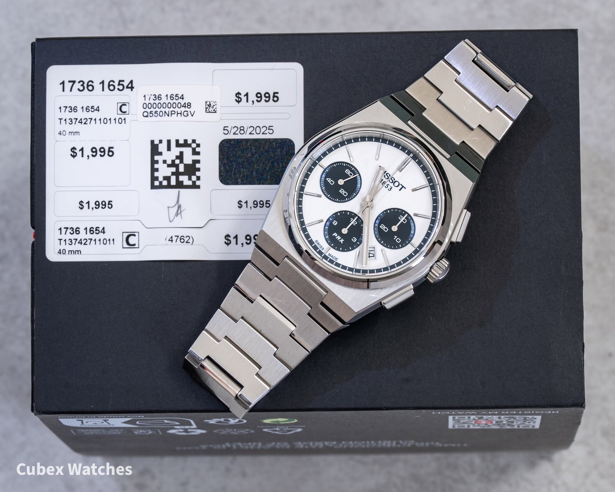 May be an image of digital watch and text that says ' / C Q550NPHGV T1374271101101 40 mm $1,995 $1,995 5/28/2025 $1,995 。 0 8 20 8n -st T13742711011 40 0mm $1,995 1853 19こ3 SSOT…