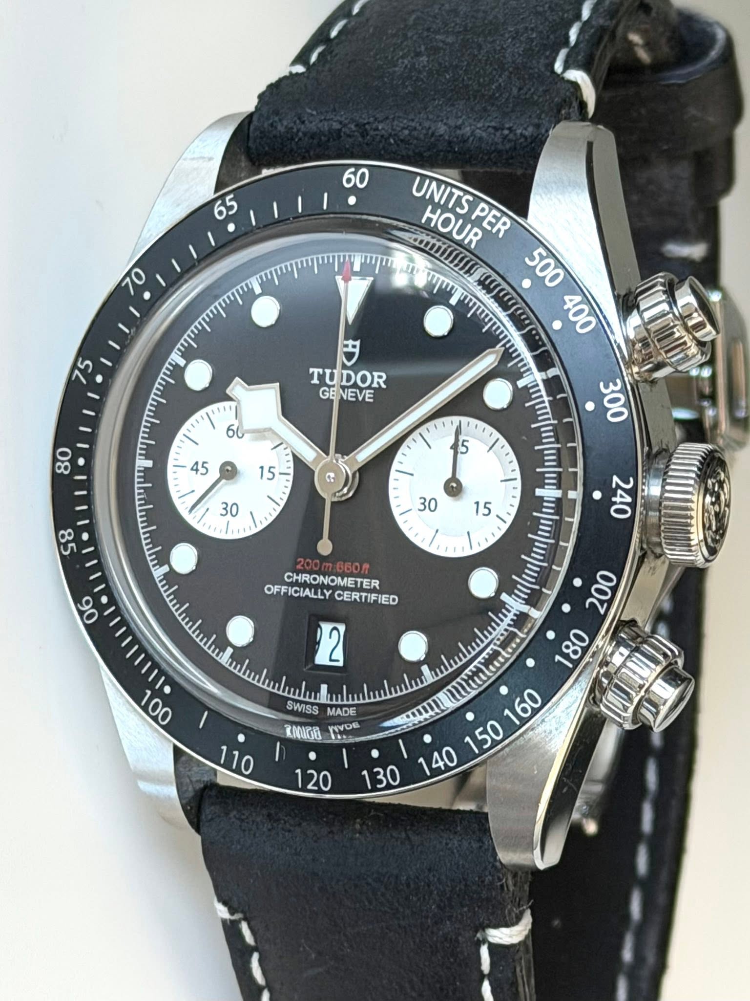 May be an image of wrist watch and text that says '60 65 70 UNITS cunil HOUR UNITSPER PER ጣጣ Tn 500 εμη ወመም 400 75 TIE 60 TUDOR GENEVE ထ OFFIC CHRONOMETER OFFICIALLY CERTIFIED 2…