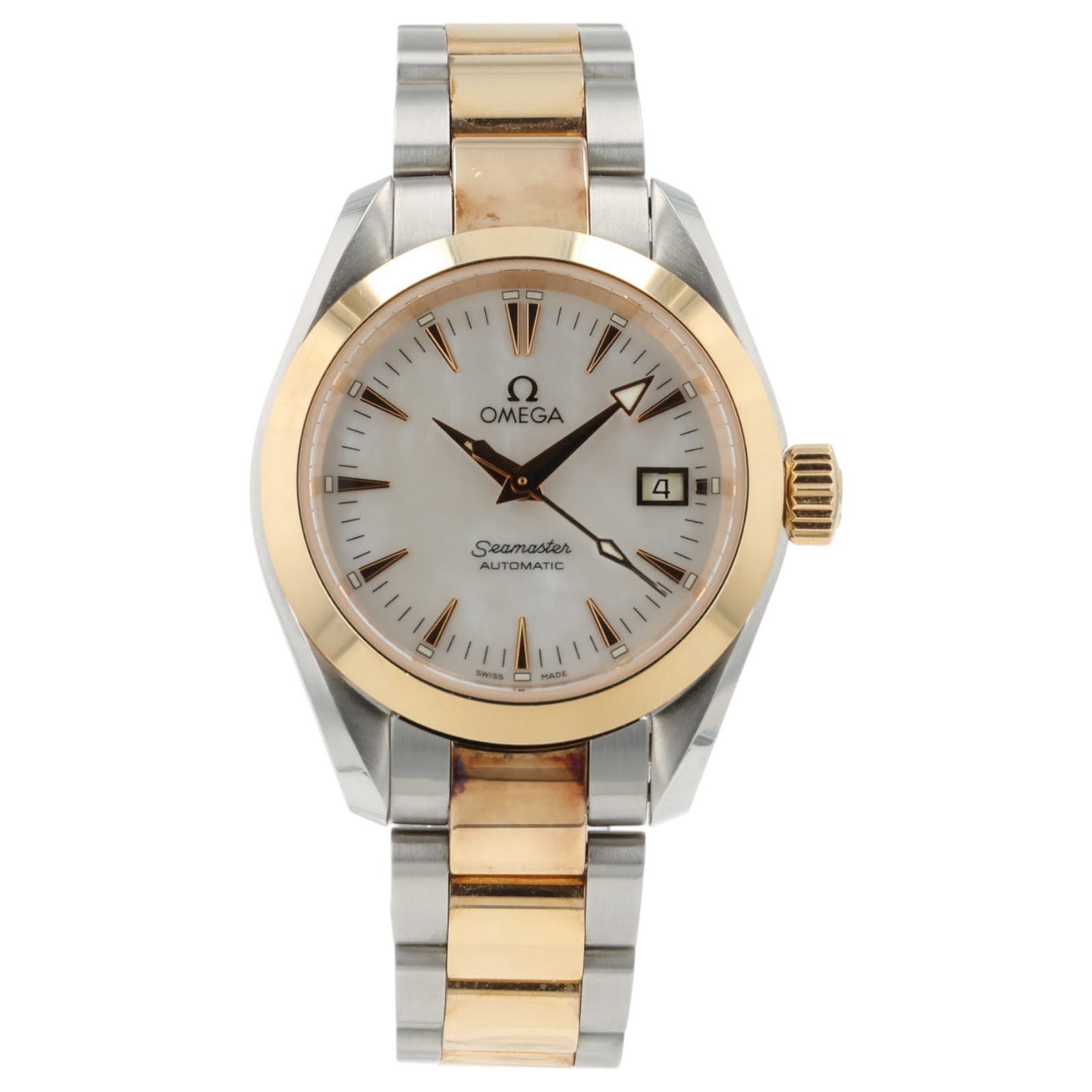 May be an image of wrist watch and text that says 'OMEGA 4 4 - Seamaster AUTOMATIC D SWISS'