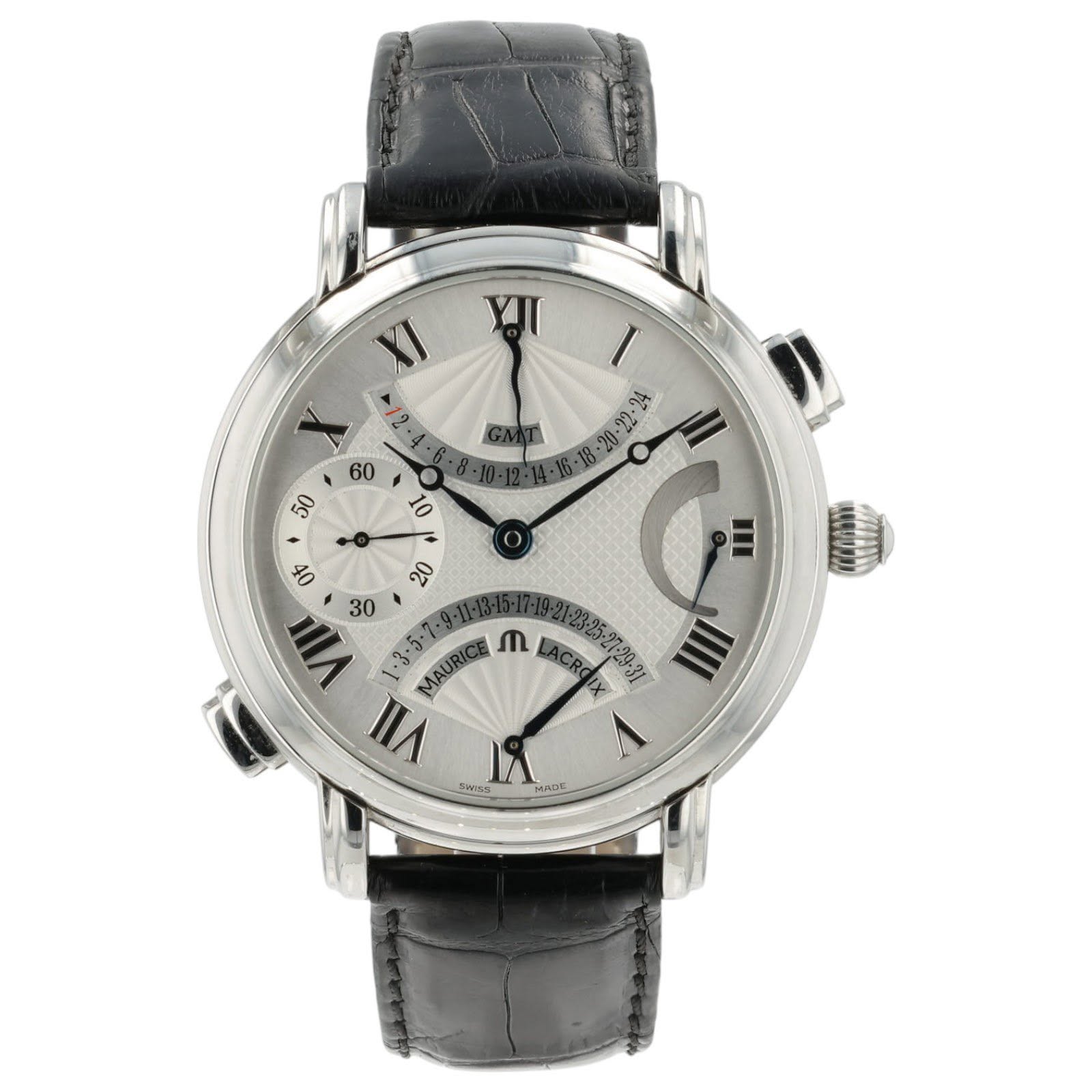 May be an image of wrist watch and text that says '' XI 60 I II 50 10 20 III 18090223 ጠ of VIII 3.5.7 30 MAU VII SWIsS R mAAE III L'
