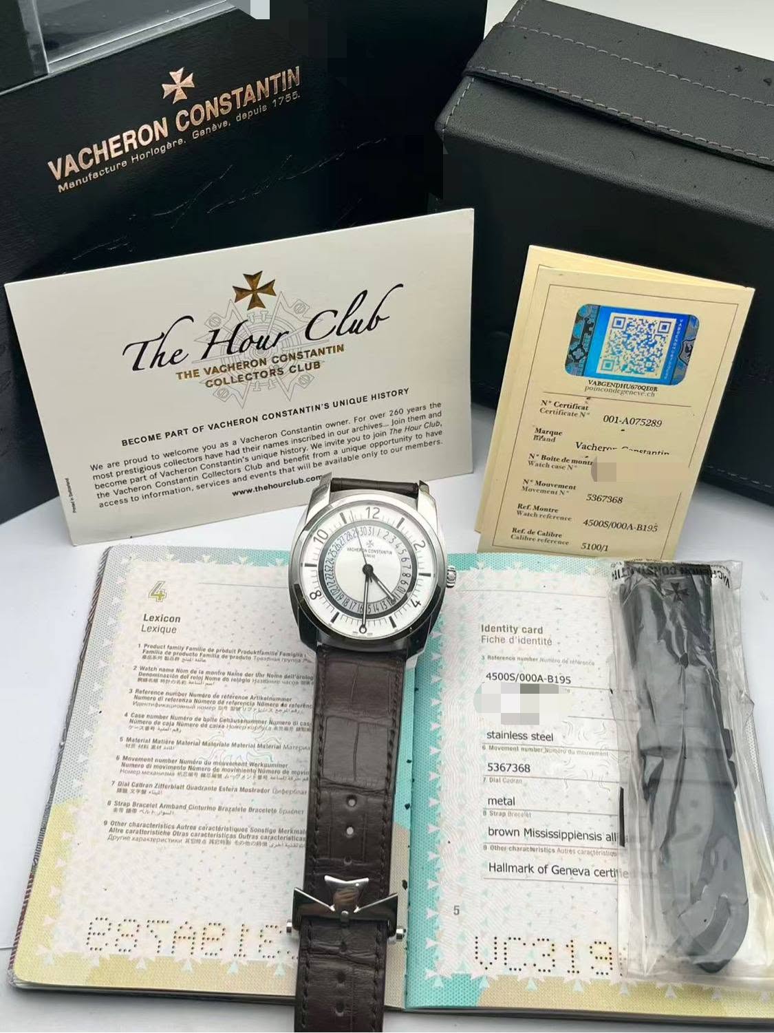 May be an image of wrist watch and text that says 'CONSTANTIN Genaye.desula12 VACHERON Ho elogare, ManutacturH The Hour ONSTANTIN Clab HE VACHERON COLLECTORS CLUB HISTORY…