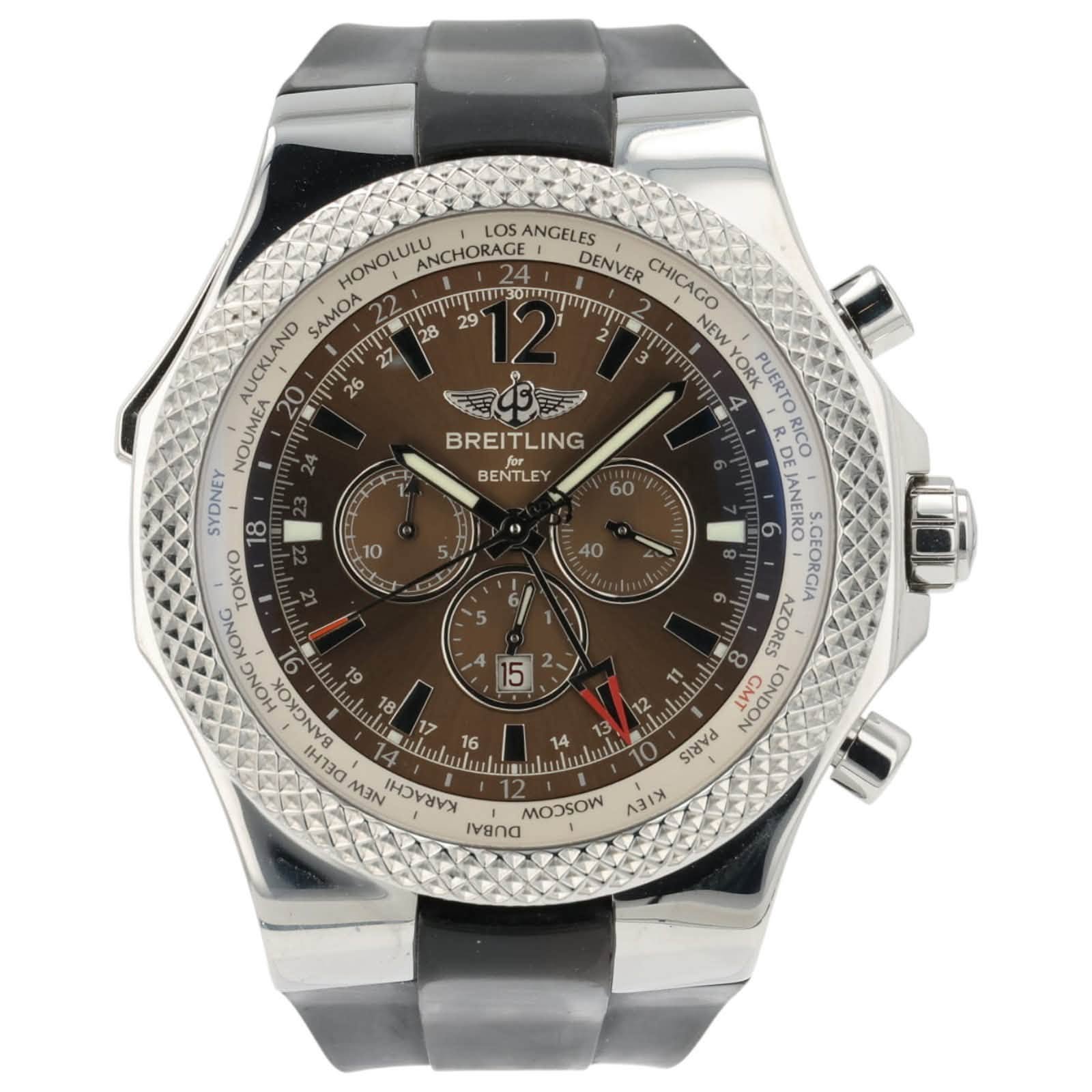 May be an image of wrist watch and text that says 'BREITLING BREI for BENTLEY L 60 5/ 10 Lc HONOLULU ANCHORAGE ANGELES DENVER CHICAGO AUCKLAND SAMOA 28 พขา 29 NEW 27 26 ORMERT…