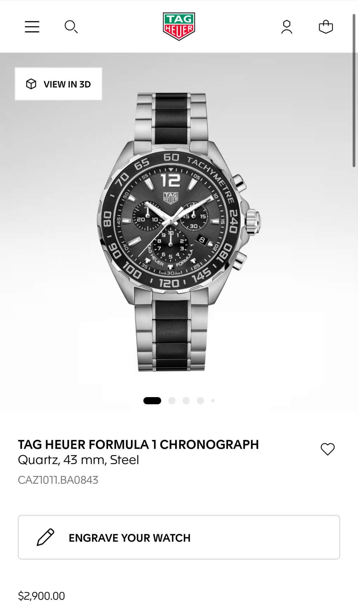 May be an image of digital watch and text that says 'TAG HETER VIEW IN 3D TACHYME 05 105 ត γΑR TRE 1O0 ٣ UER ン 産 ORIM 02L ና 3 9 1 2 TAG HEUER FORMULA 1 CHRONOGRAPH Quartz, 43 mm,…
