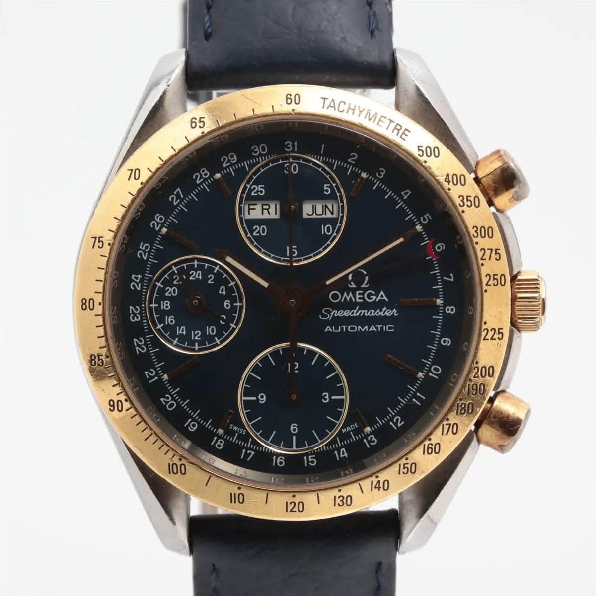 May be an image of wrist watch and text that says '65 70 60 TACHYMETRE FRI 20 75 5 JUN 10 2S ร ٢ 0 22 98 OMEGA Speedmaster AUTOMATIC ထ ? '