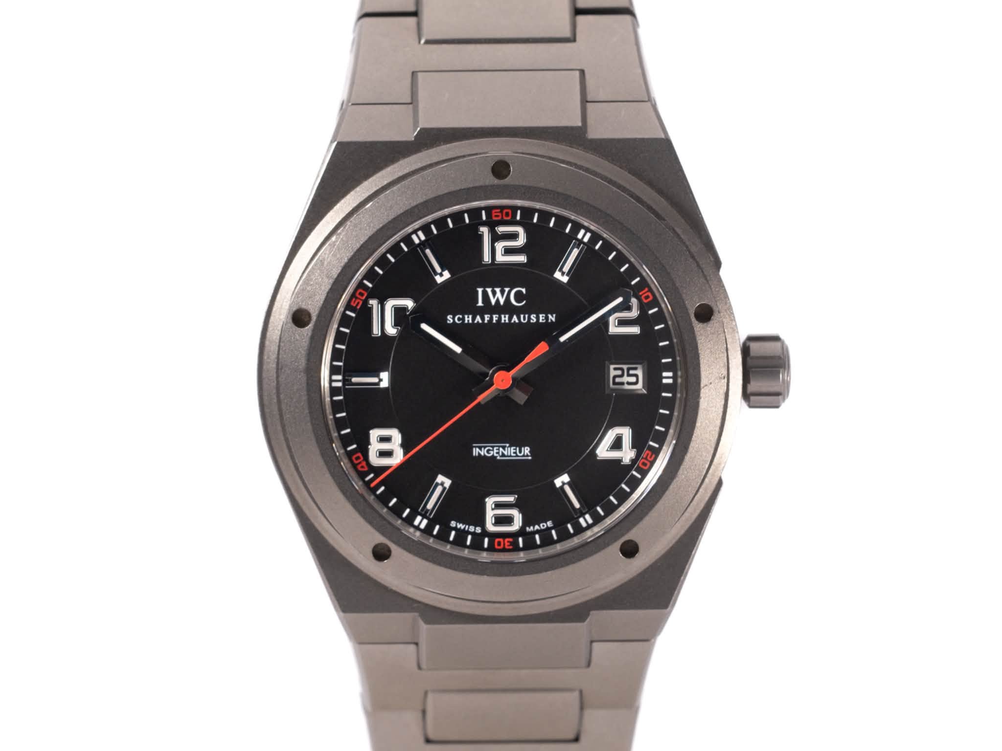 May be an image of digital watch and text that says '١ በር 12 L IWC SCHAFFHAUSEN I2 25 B INGENIEUR 4 i ي WISs 6 AD 9 1 DE O'
