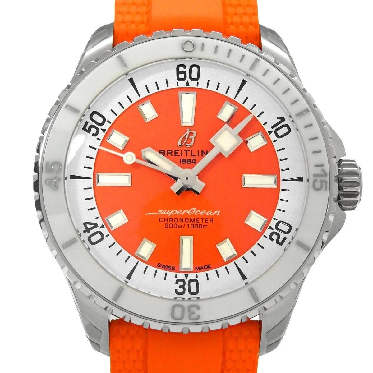 May be an image of wrist watch and text that says ' BREITLIN uA superOcean CHRONOMETER CHRONG 300M/1000FT 1000FT 300M/ ג0 SWISS MADE ADE C σε'