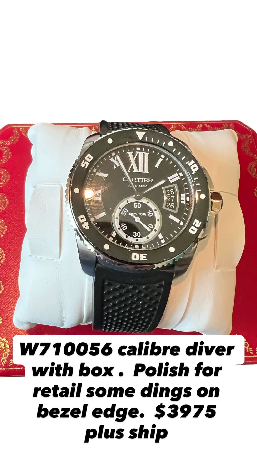 May be an image of digital watch and text that says '50 XII C RTIER CMATIC 10 28 50 T ® o 60 จช1ยอวล ロ 30 20 Hl 警以4 .lL DE W710056 calibre diver with box. Polish for retail some…