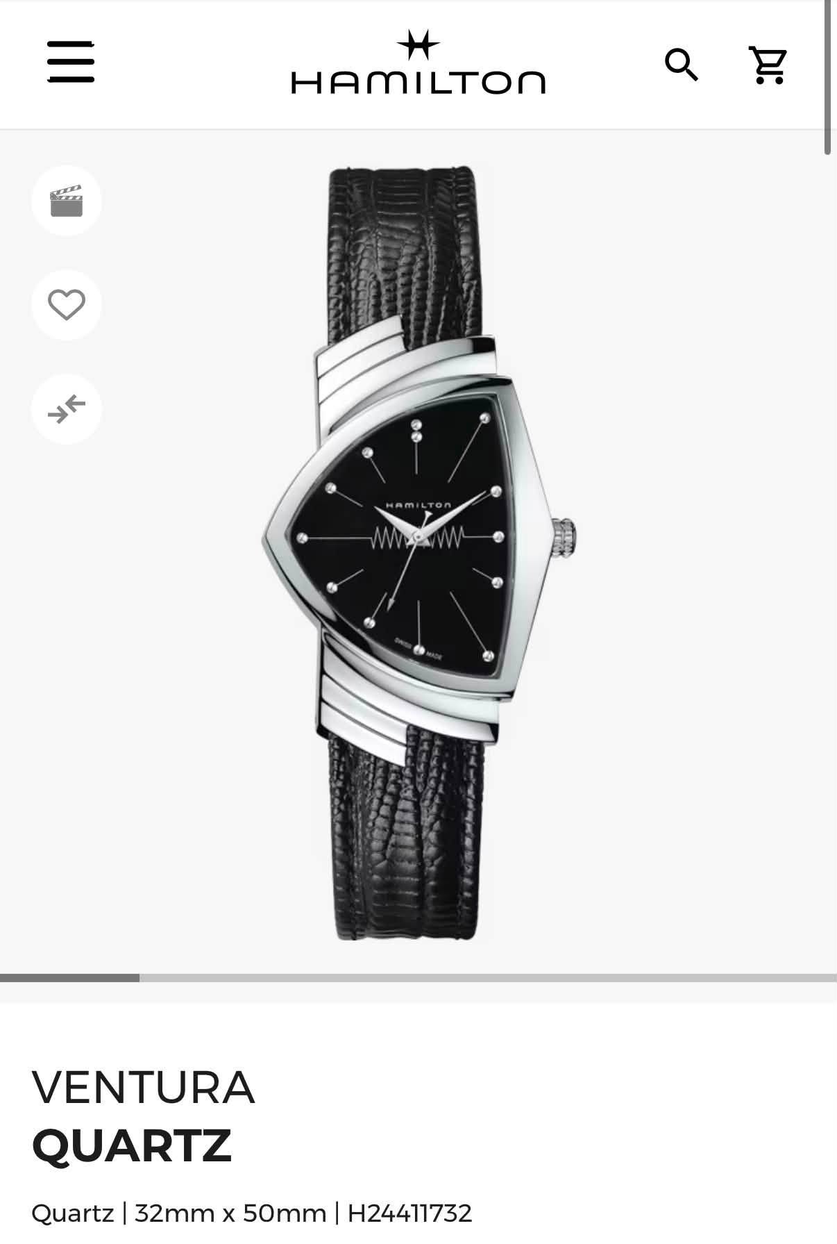 May be an image of digital watch and text that says 'HAMILTON Q A ١لا ا VENTURA QUARTZ Quartz 32mm x 50mm H24411732'