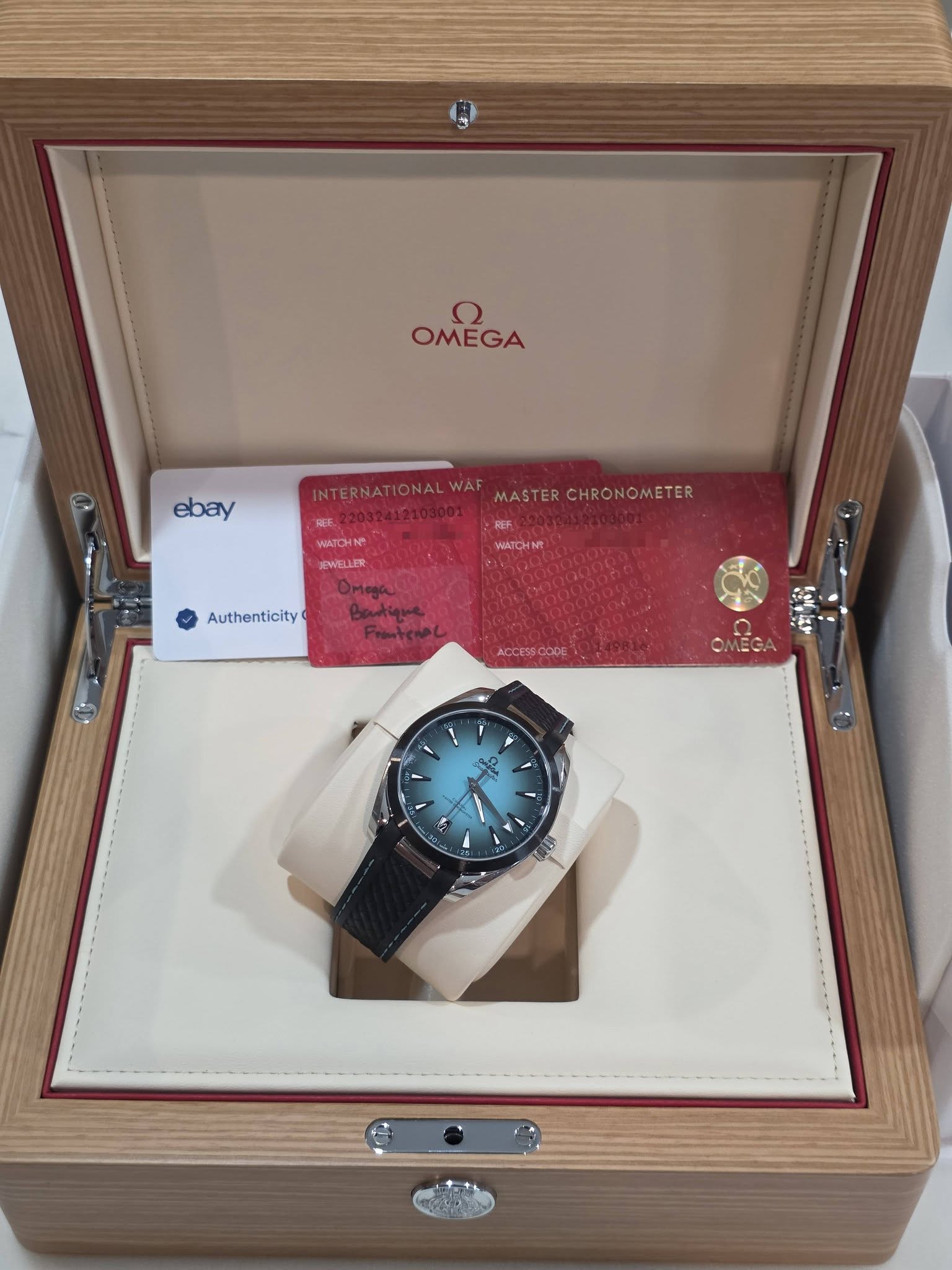 May be an image of wrist watch and text that says 'OMEGA ع OMEGA ebay INTERNATIONALWA NTERNATONALWAFMASTER.CHRONOMETER WAF MASTER CHRONOMETER WIATCHIN JEWELLER WATCHNT…