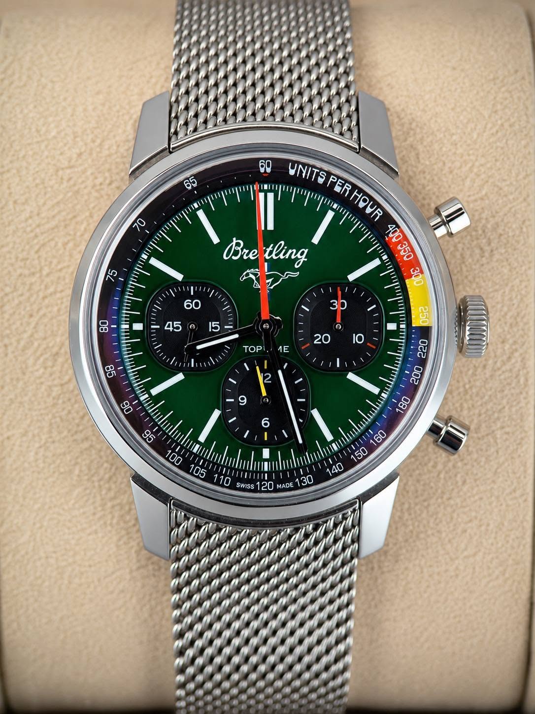 May be an image of wrist watch and text that says '70 60 UNITS THINI PERHOUR 65 無行 I Bre tling UNITSPERHOUR "서 奇 / 85 TOP 0, 20 10 ME !!!!! 10 SWISS 20 MADE '