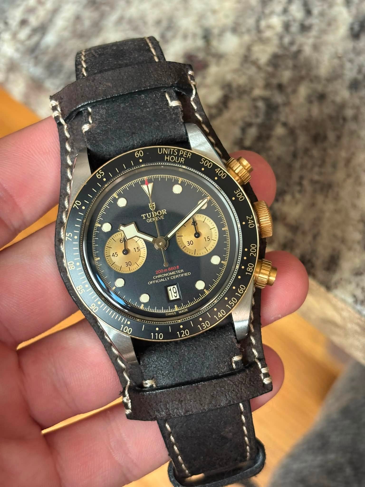May be an image of wrist watch and text that says '60 UNITS HOUR E TUDOR GENEVE 75 و 15 &' & I 30 M ጣጣማጣ GB 9 200 08 FFICIALLY FFICIALLYCER CHRONOMETER ف '