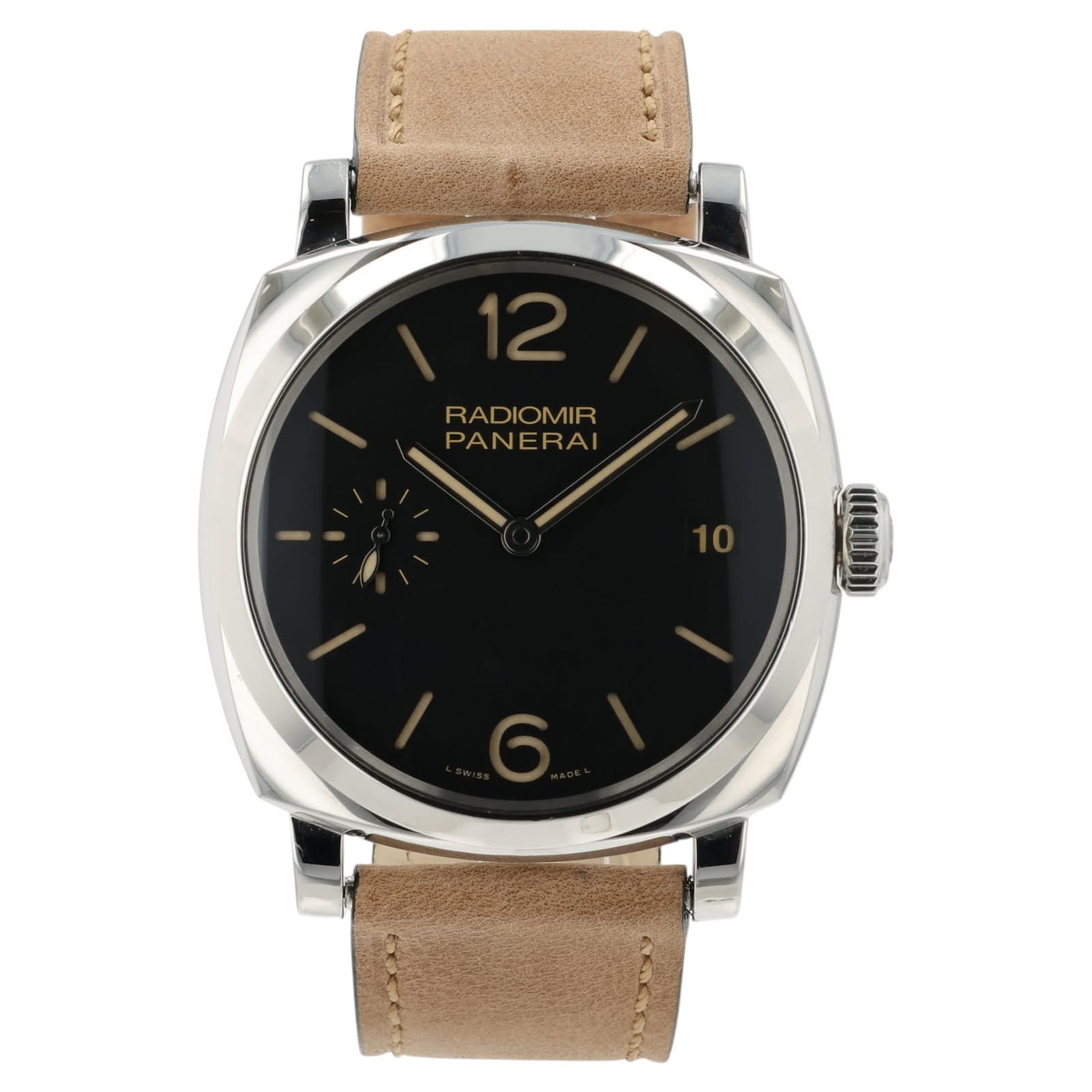 May be an image of leather, wrist watch and text that says 'RADIOMIR RAD PANERAI'
