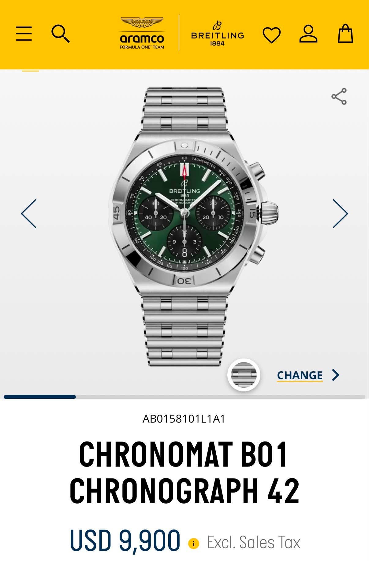 May be an image of digital watch and text that says 'EANS aramco FORMULA ORMULAONE ONE" TEAM BREITLING 1884 MET I BREI ب L NG io 0. M 0E| 3 CHANGE AB0158101L1A1 CHRONOMAT B01…