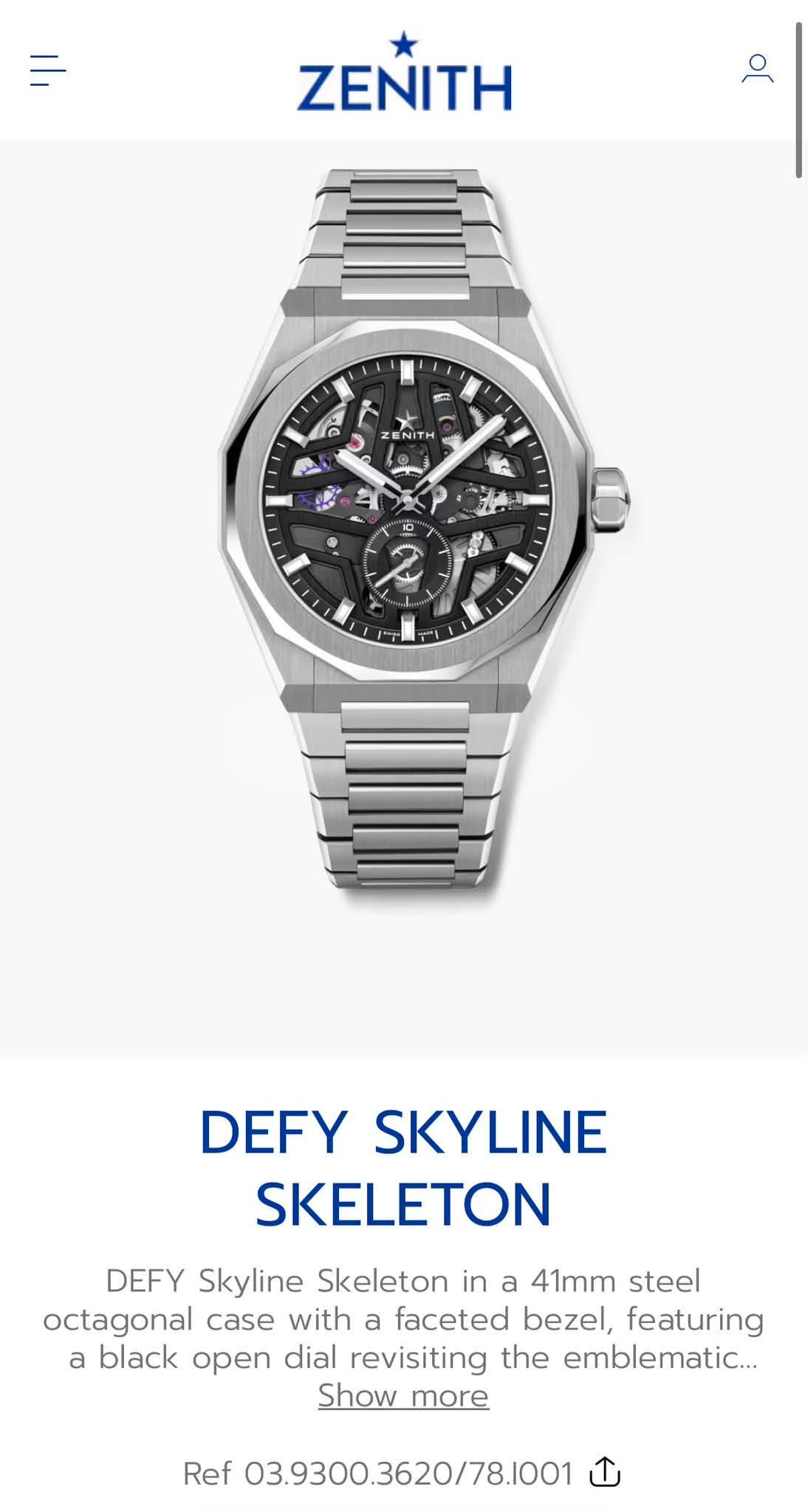 May be an image of digital watch and text that says 'ZENITH 0 ト ENIT M 35 0 ل = DEFY SKYLINE SKELETON DEFY Skyline Skeleton in a 41mm steel octagonal case with a faceted bezel,…
