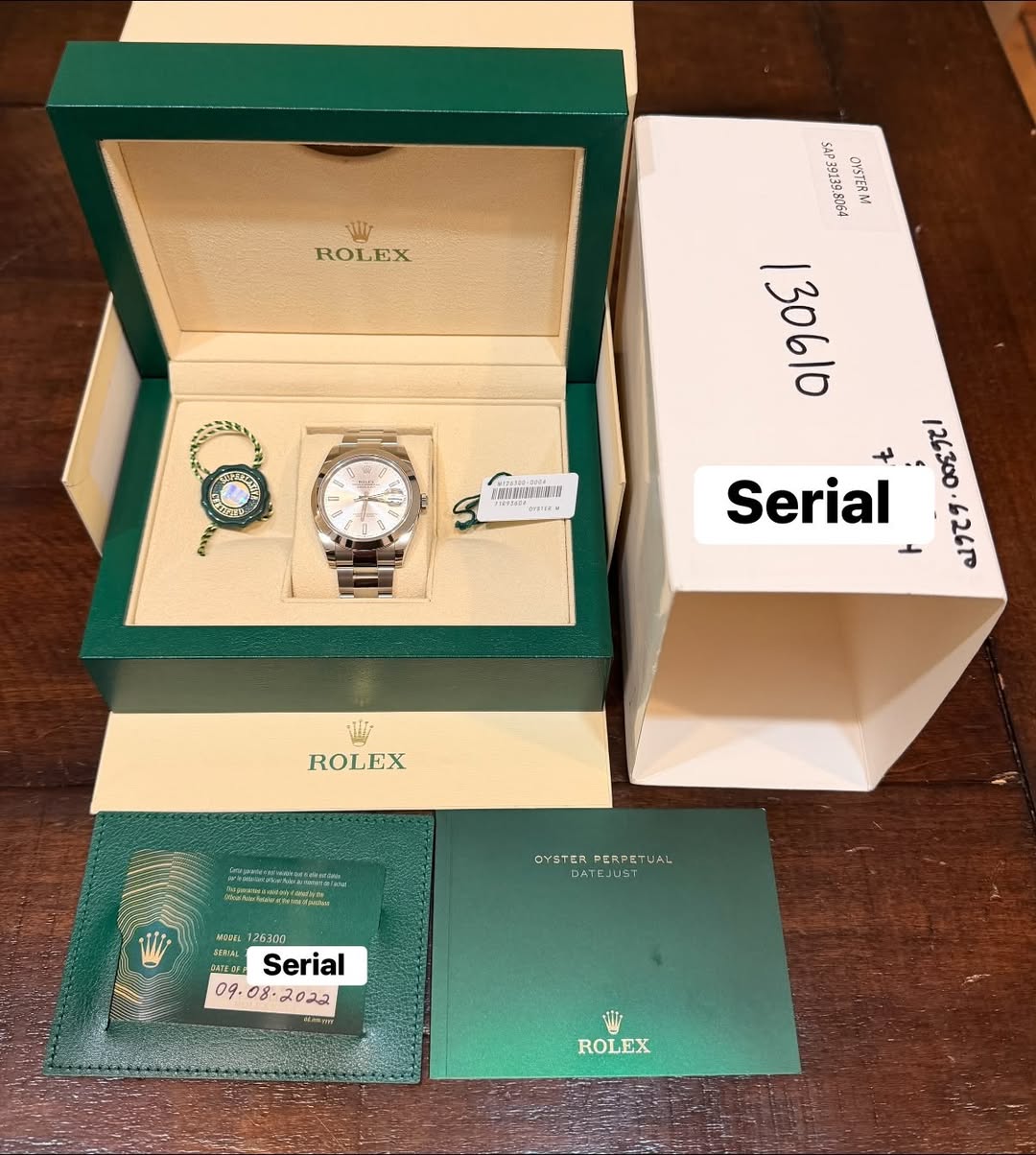 May be an image of wrist watch and text that says 'Ir ROLEX ROLEX AAUNASW SAP39139.9064 CISTERA 130610 Serial ROLEX OYSTER PERFETUAL DATEJSST 33M1 25300 民 MIELP Serial ROLEX'