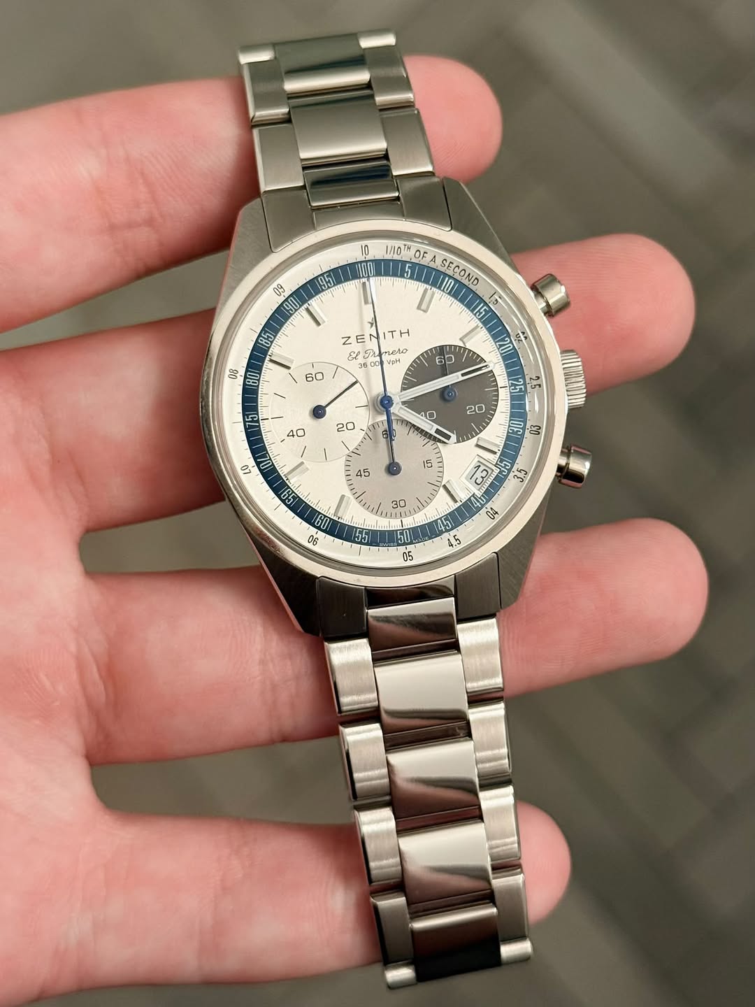 May be an image of wrist watch and text that says '10 IOTH OFA SECOND 09 1951 O0 gUI 851 15/ ZENITH net TH ZE ASA 350 VOH oлo 08 60 60 មន 1O CU 30 45 0s 55 04 43 می 05'