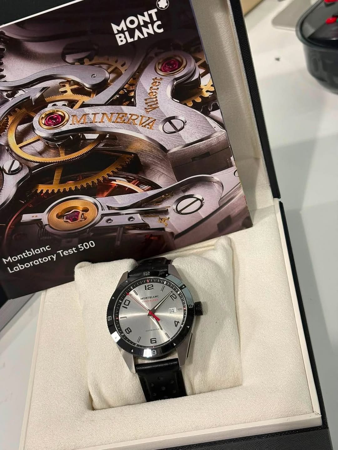 May be an image of wrist watch and text that says 'MONT BLANC Villeret MINERVA VERVA O n D Montblanc LaboratoryTes Test 500 Laboratory ٤ 12 SICMIMLANE 2A ٧ LutdeT κ 6'