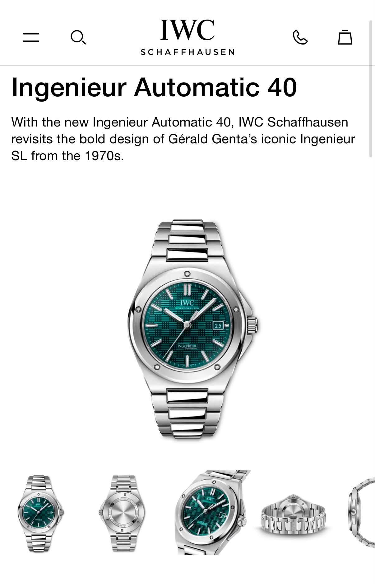 May be an image of wrist watch and text that says 'IWC SCHAFFHAUSEN Ingenieur Automatic 40 With the new Ingenieur Automatic 40, IWC Schaffhausen revisits the bold design of Gérald…