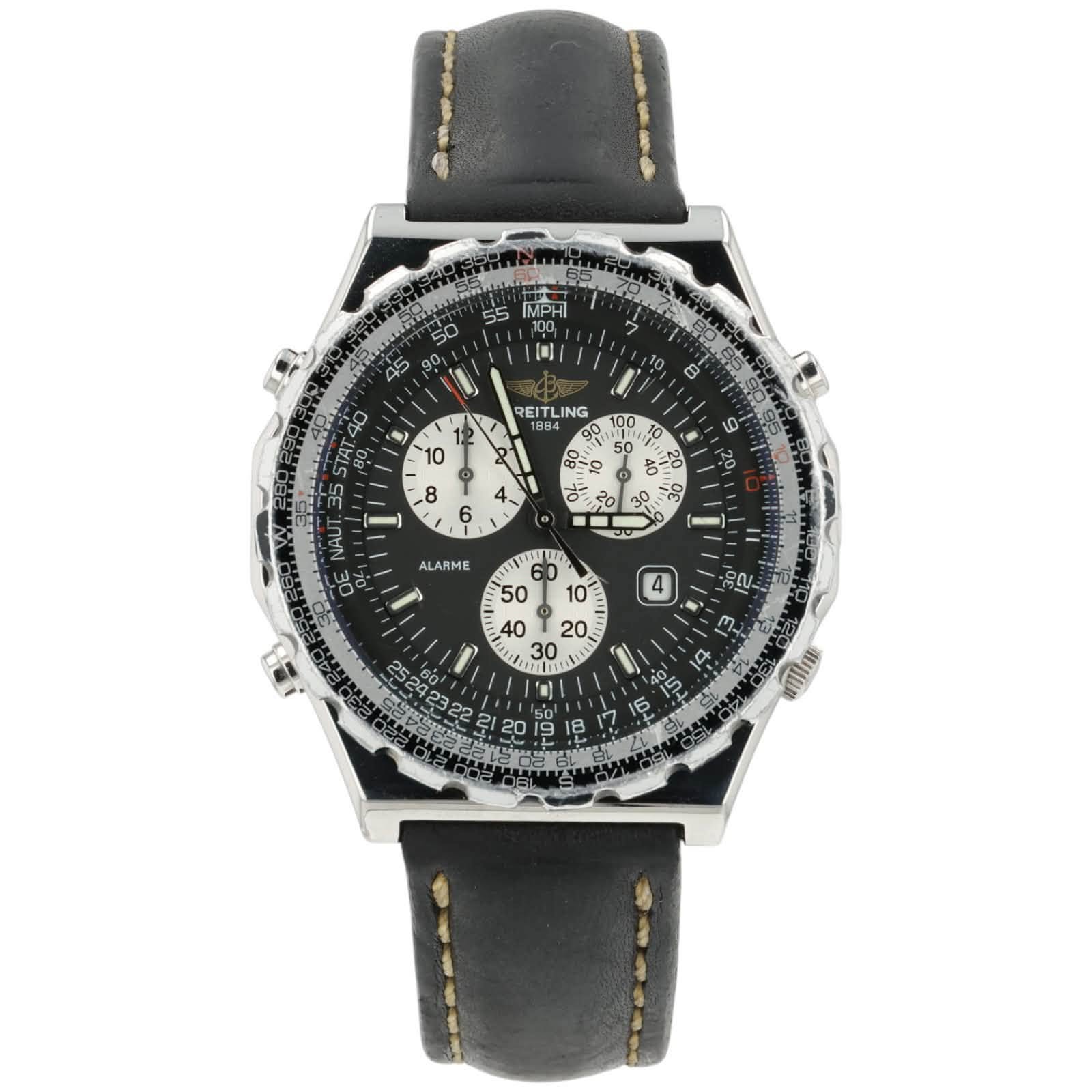 May be an image of leather, wrist watch and text that says '55 IMPHI REITLING NG REITL 時 8 8 NAUT. ا 30 ALARME " 1T Tllm'