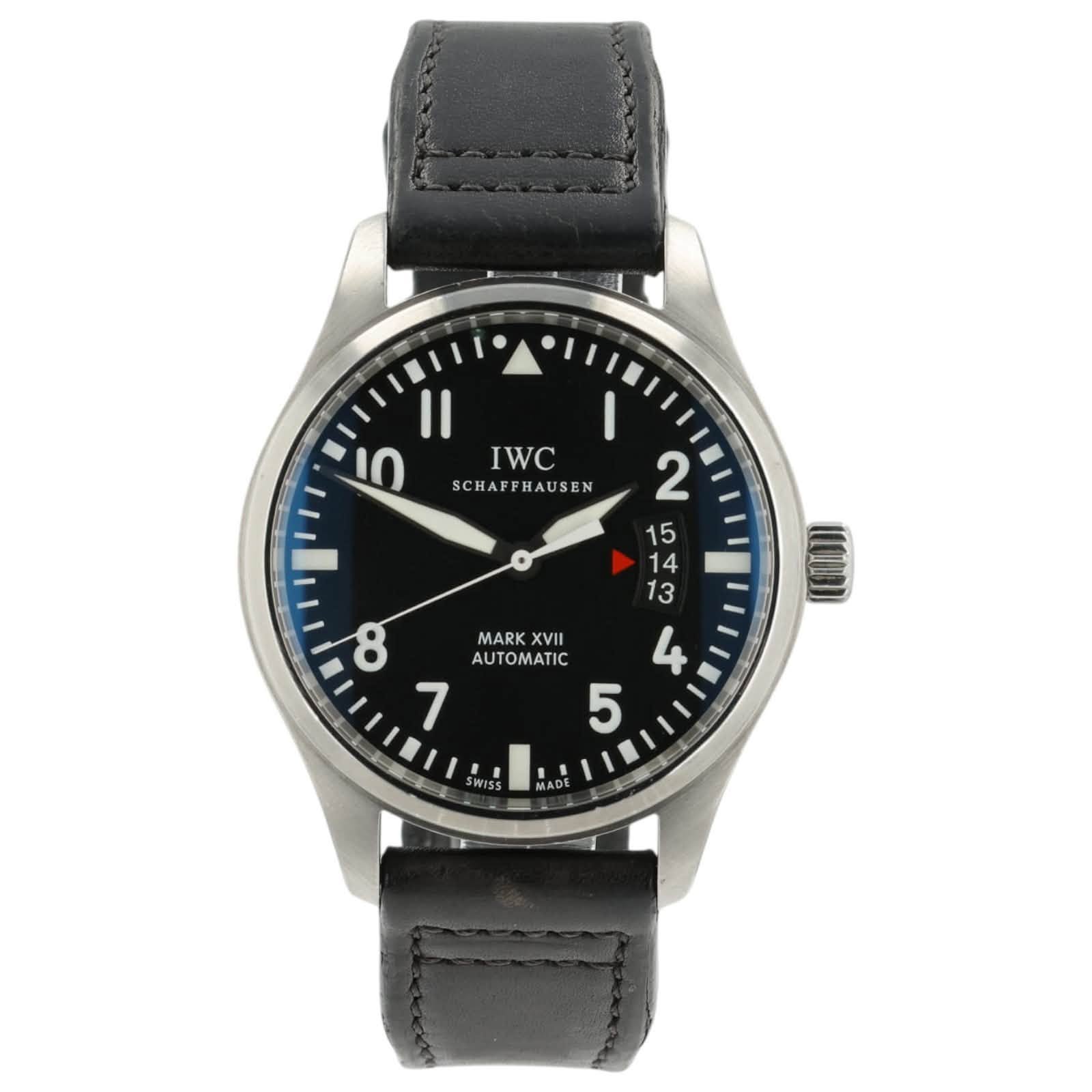 May be an image of wrist watch and text that says 'II 10 IWC SCHAPPHAUSEN HAUSEN HAL MARK MARKXVII XVII AU AUTOMATIC 4 7 5 WISS'