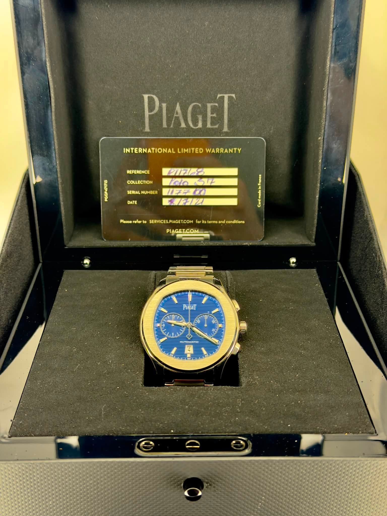 May be an image of wrist watch and text that says 'PIAGET INTERNATIONAL INTERNATIONALLIMITEDWARRANTY LIMITED WARRANTY REFERENCE COLLECTION SERIAL NUMBER P1175s oo入た olo SI シは子!…