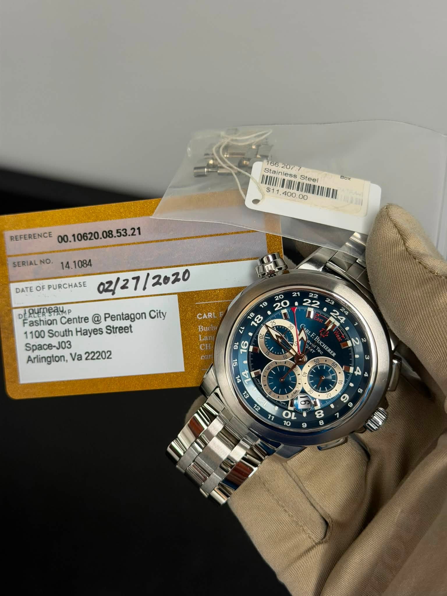 May be an image of wrist watch and text that says 'Stainless Stait 16620717 Steel BOK $11. 400 00 IME BINNN REFERENCE SERIAL NO. 14.1084 DATE OF PURCHASE 0z/27/2020 Journeau…