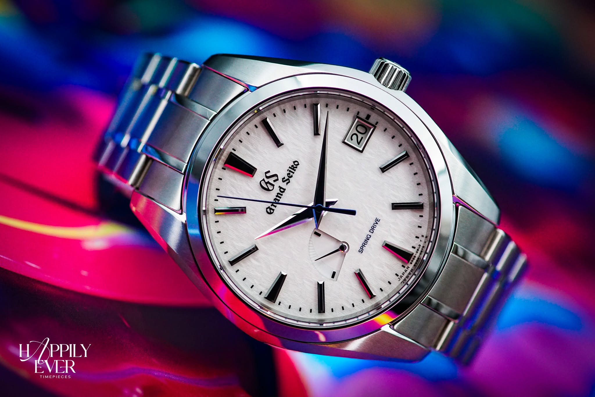 May be an image of wrist watch and text that says 'II 2្យ GS Seiko Grand and a DRIVE SPRING JAB ۱ HAPPILY H H PPILY EVER EM EPIE ヒひe TIMEPIECES -='