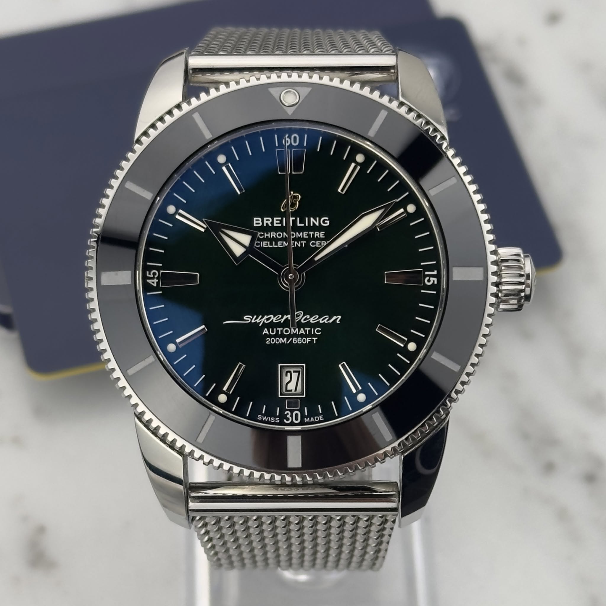 May be an image of wrist watch and text that says '60 60 BREI BREITLING TLING CHRON PMETRE IELLE CHROMETRE MENT CER 45 15 superpcean suppen 3cean AUTOMATIC AUT 200M 200M/66OFT Wss…