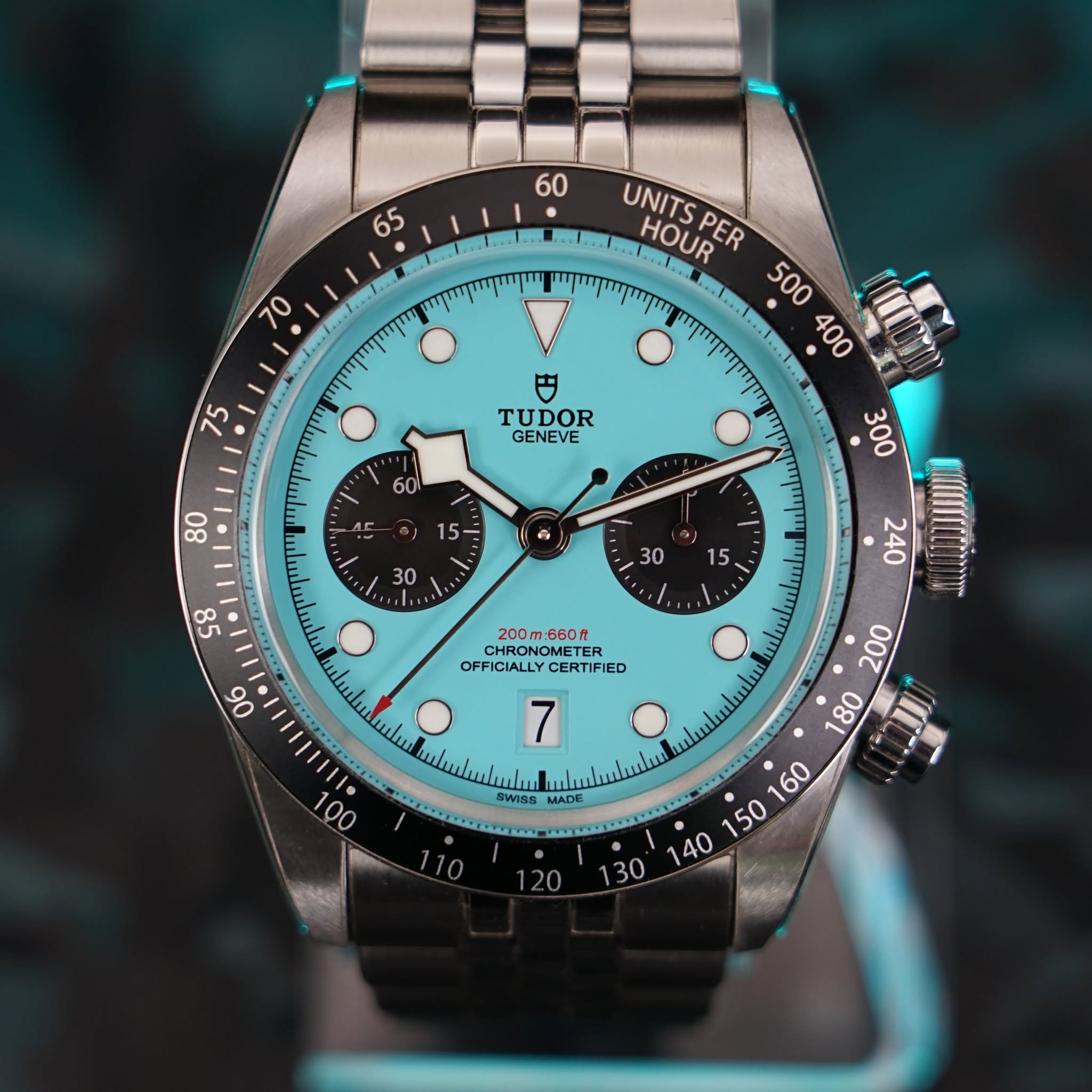 May be an image of wrist watch and text that says '60 65 70 UNITS HOUR PER 円 TUDOR GENEVE t 58 30 15 له ማባ 06 lwnle wlu A 240 CHRON CHRONG ENNOMET 200:660. OFF OFFICIALLY…