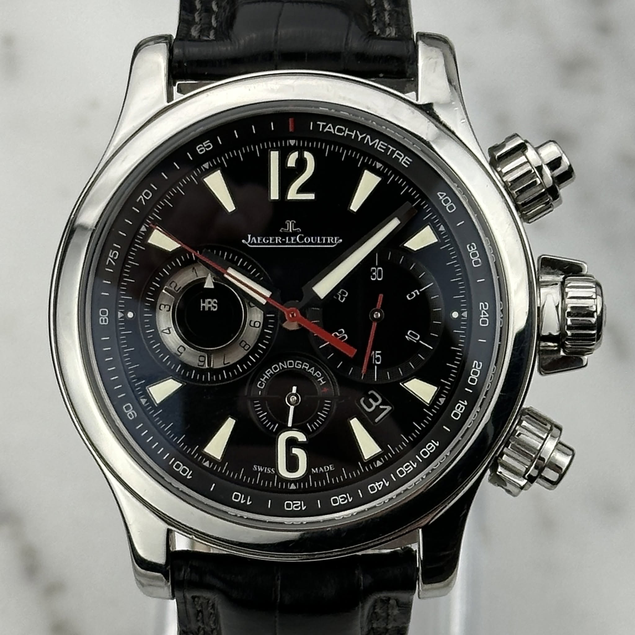May be an image of text that says '65 I1 יןי 70 TACHYMETRE 12 75 JAEGE JAEGER-LZCOULTRE COULTRE 400 80 HRS 300 5 A 0己 5 9o い ω 200 180 CHRON @) 1I1I uts SWISS G ልዬ 10 ល ロレレ A1…