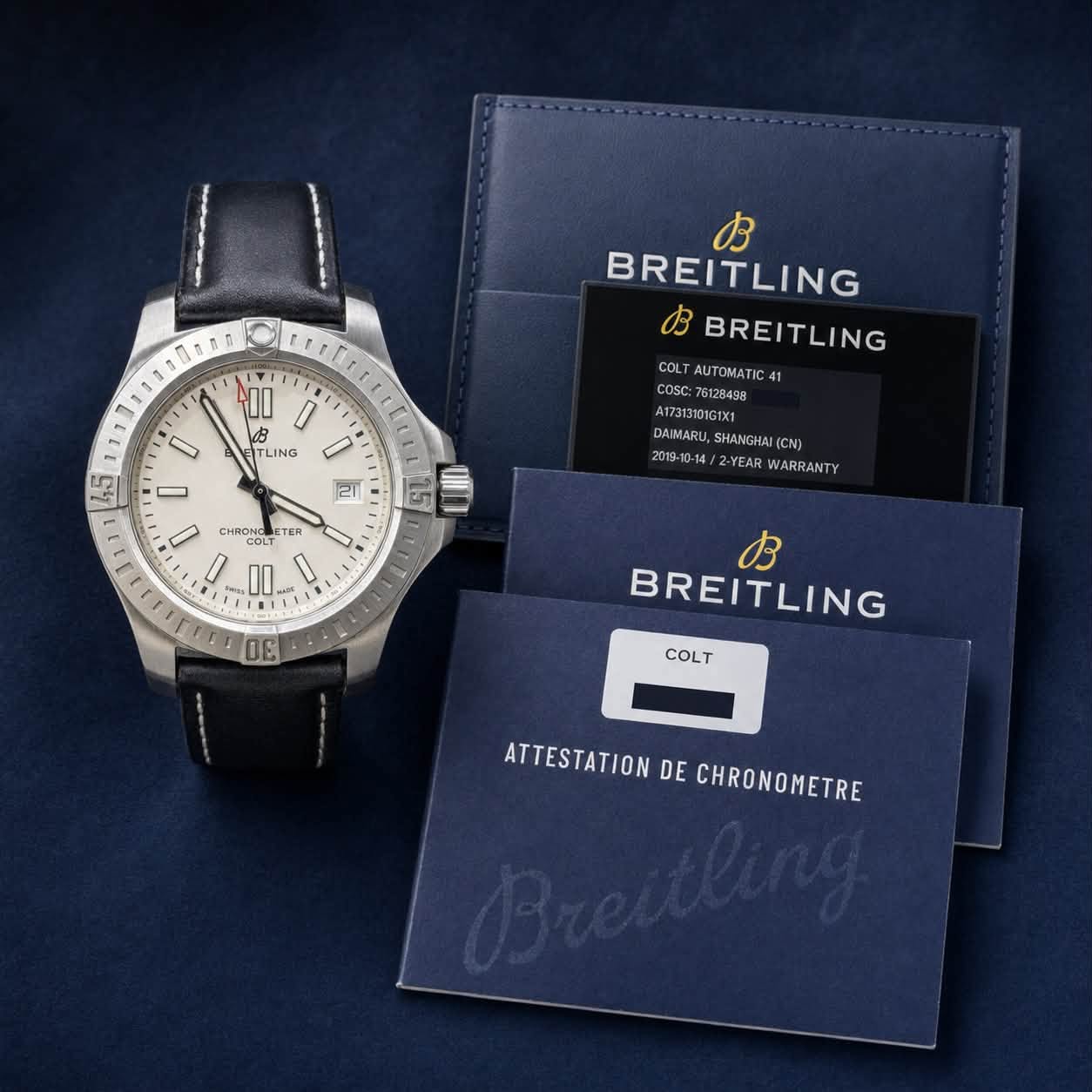 May be an image of wrist watch and text that says 'ถ D ITI ונו 0 00 由 お D TLING 0 45 お BREITLING お BREITLING COLTAUTOMATIC 41 COSC 76128498 A17313101G1X1 SHANGHAI( (CN) -YEAR…