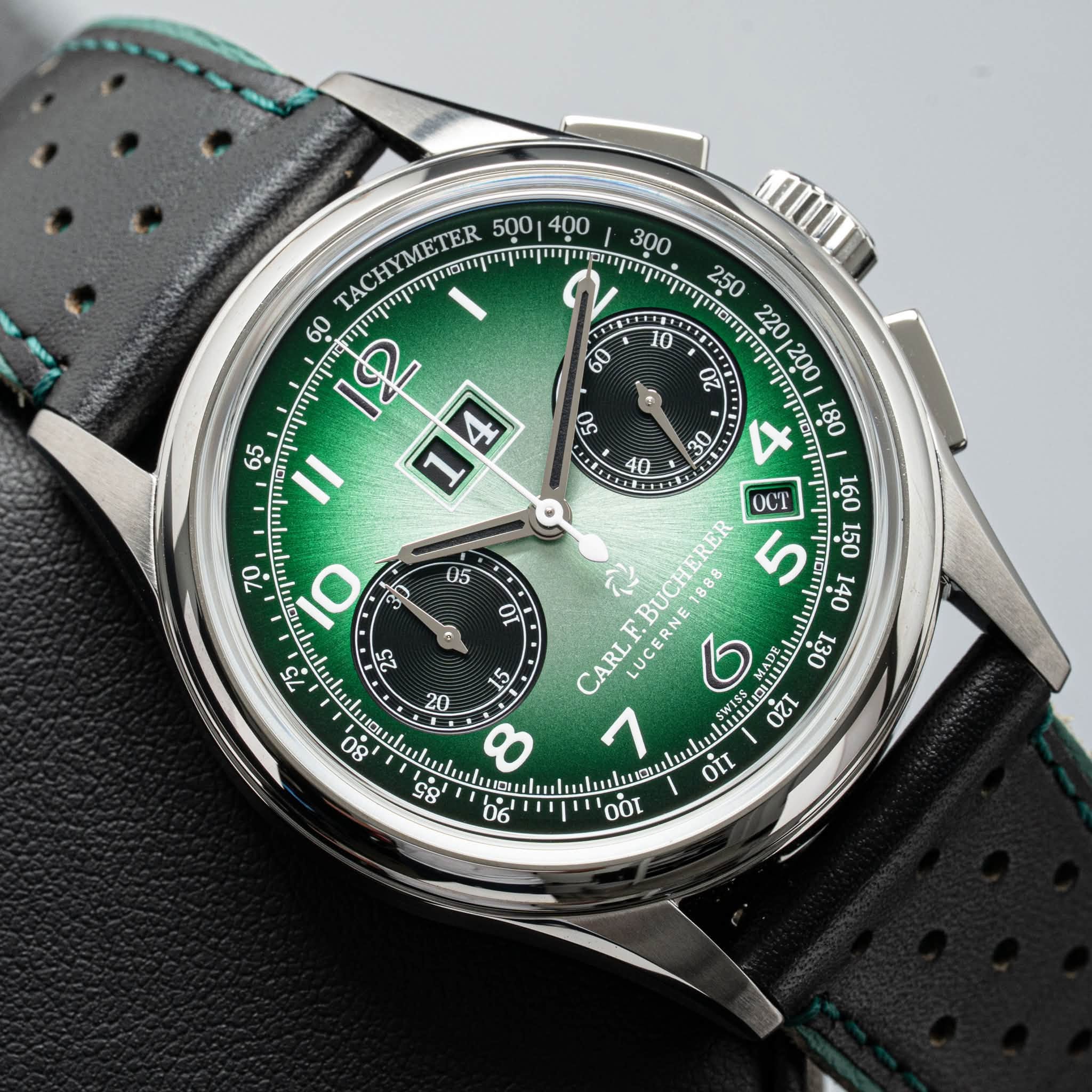 May be an image of wrist watch and text that says '300 EE ኢ 10 60 TACHYMETER II የ E = 05 ถ Ot 5S CA UCT 090 F.BUCHERER 888 5 الللma 150 CARL UCERNE MADE οει Ο2ι Inselucrn 06…