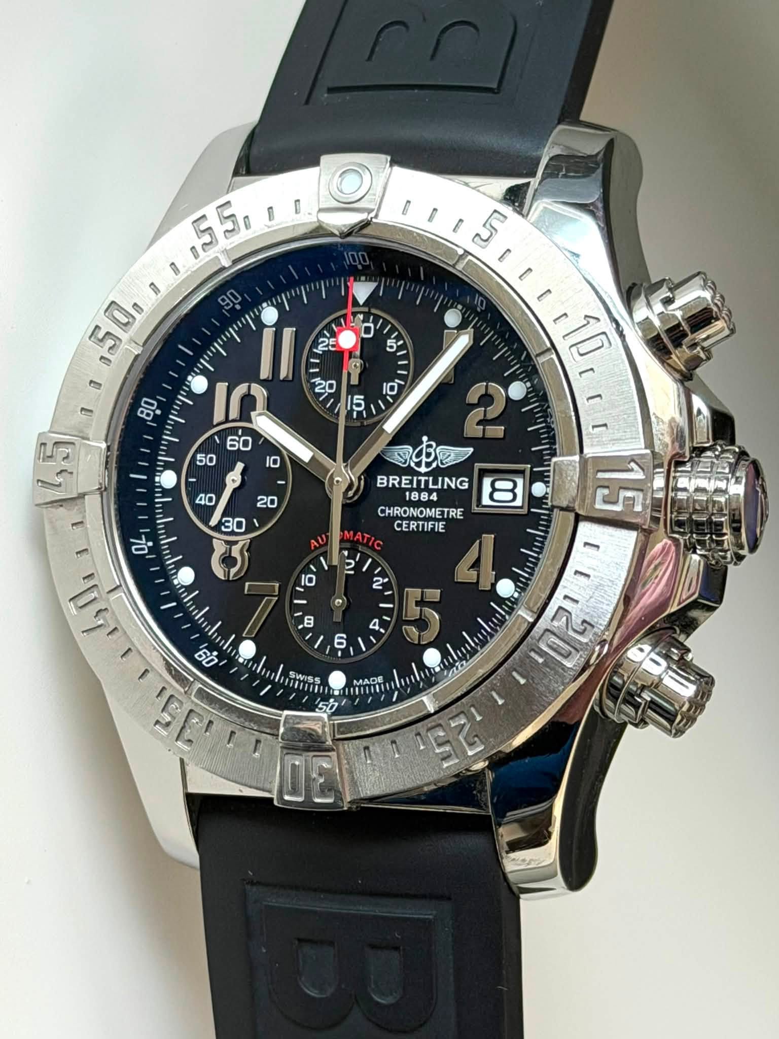May be an image of wrist watch and text that says 'O 5 .55, ,50, " ا อชอ BREITLING 1884 CHRONOMETRE TRE CERTIFIE [ 15 8 OL 40. 10 0 'כ 2 e 8 4 6 60 TREUUUS MADE 2'