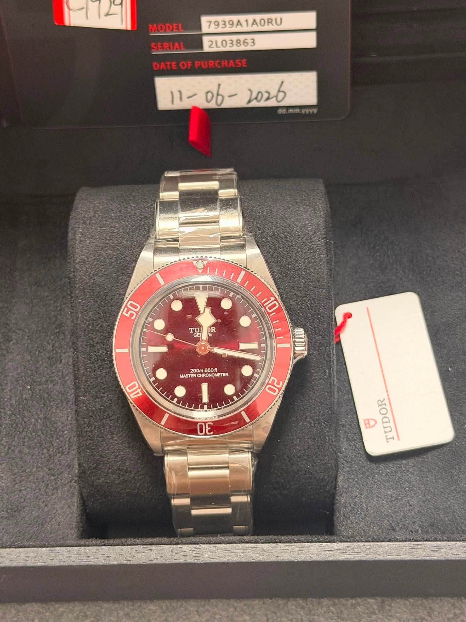 May be an image of wrist watch and text that says '72 MODEL 7939A1A0RU AORU SERIAL 2L03863 DATE PURCHASE - o- 2026 門期 編體部 50 נסד R 10 m 200ml 660. MASTER ONOMETER 40 20 30 B…